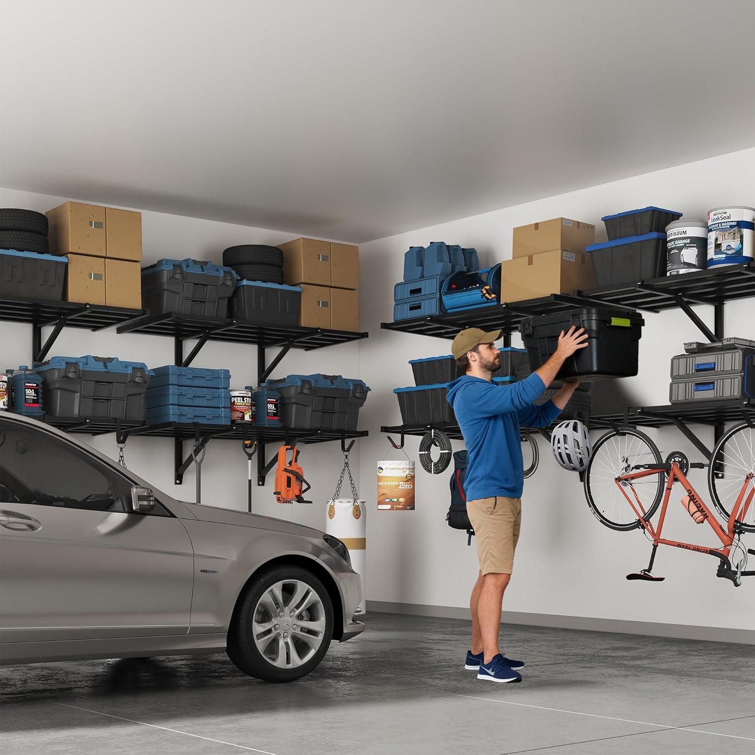 image:imageFLEXIMOUNTS 2x6ft Heavy Duty Garage Storage Shelving 1600lbs Total Weight Capacity 2 Pack Wall Organization System 24 x75inch Rack Floating Shelves Pro Series2pack 2x4ft w 8 hooks400lbs
