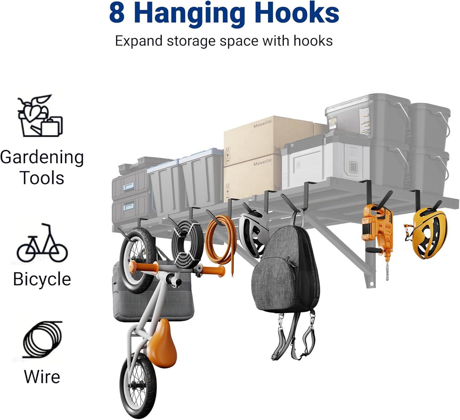 image:imageFLEXIMOUNTS 2x6ft Heavy Duty Garage Storage Shelving 1600lbs Total Weight Capacity 2 Pack Wall Organization System 24 x75inch Rack Floating Shelves Pro Series2pack 2x4ft w 8 hooks400lbs