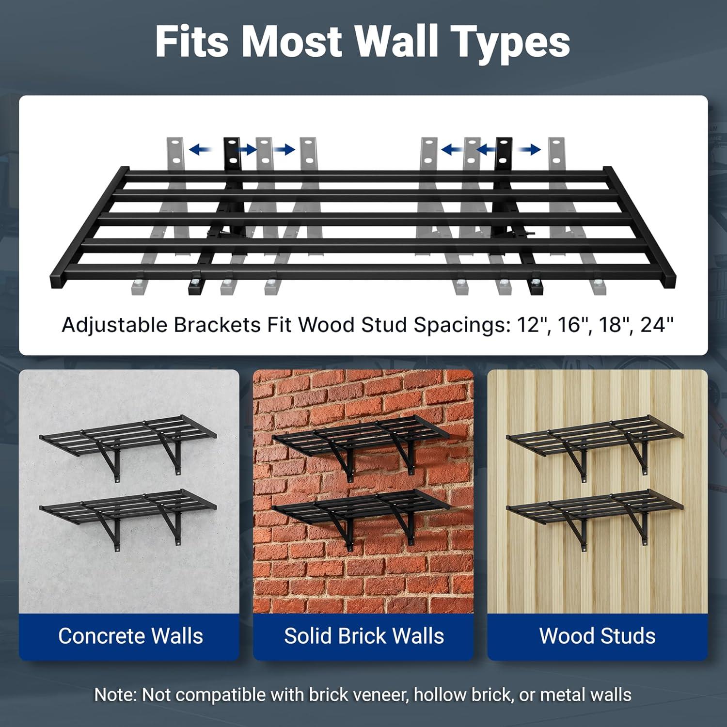 image:imageFLEXIMOUNTS 2x6ft Heavy Duty Garage Storage Shelving 1600lbs Total Weight Capacity 2 Pack Wall Organization System 24 x75inch Rack Floating Shelves Pro Series2pack 2x4ft w 8 hooks400lbs