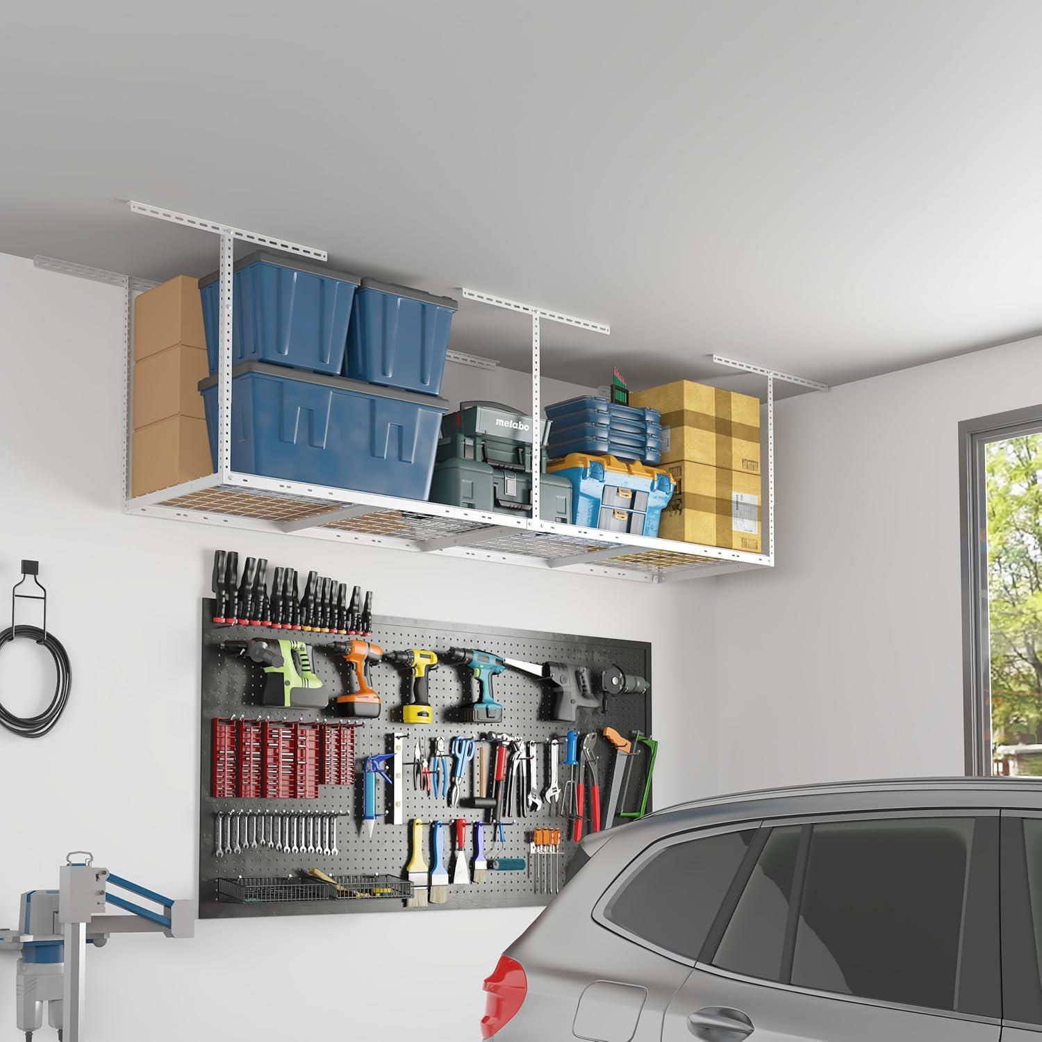 image:imageFLEXIMOUNTS 2x8 Overhead Garage Storage RackAdjustable Storage Organization SystemHeavy Duty Metal Garage Ceiling Storage Racks400lbs Weight CapacityWhite Classic SeriesWhite