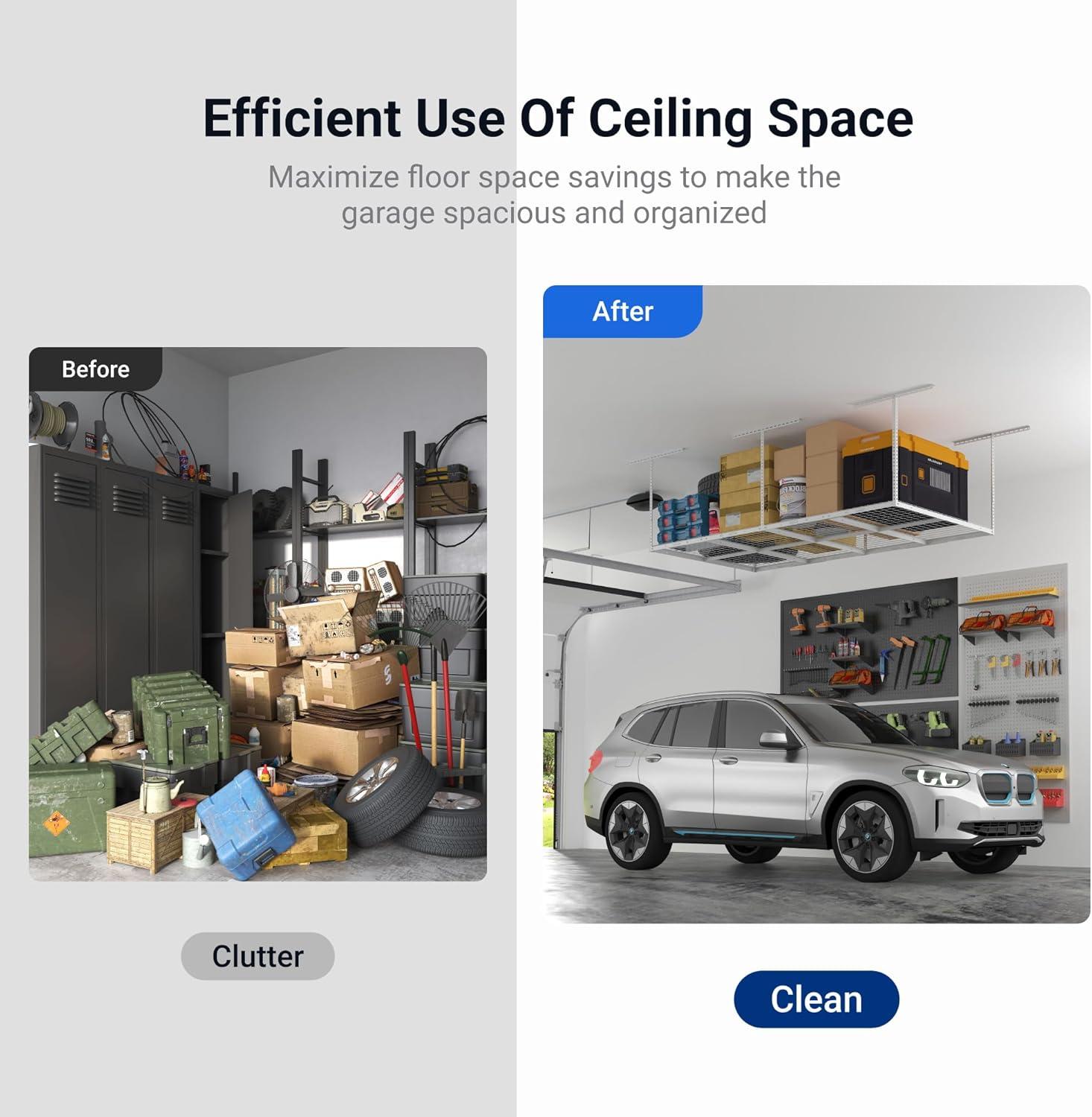 image:imageFLEXIMOUNTS 2x8 Overhead Garage Storage RackAdjustable Storage Organization SystemHeavy Duty Metal Garage Ceiling Storage Racks400lbs Weight CapacityWhite Classic SeriesWhite