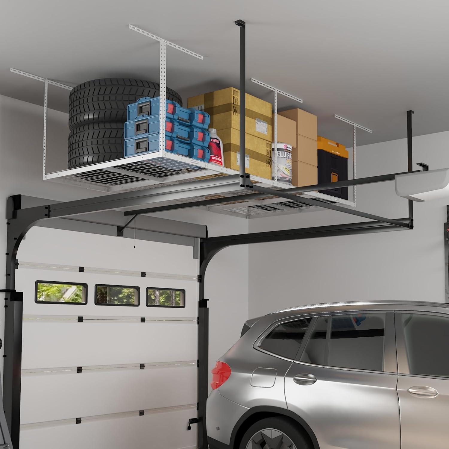 image:imageFLEXIMOUNTS 2x8 Overhead Garage Storage RackAdjustable Storage Organization SystemHeavy Duty Metal Garage Ceiling Storage Racks400lbs Weight CapacityWhite Classic SeriesWhite