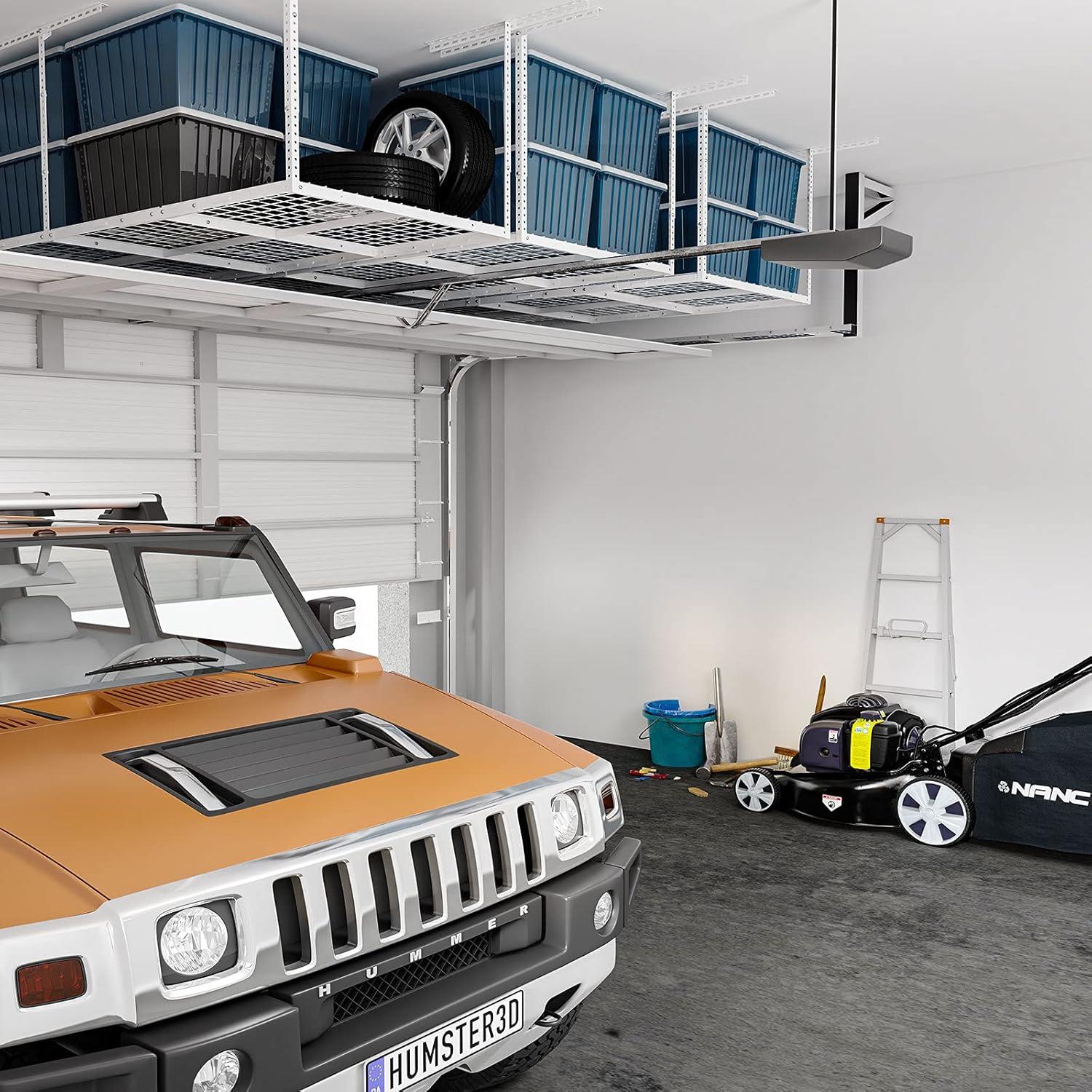 image:imageFLEXIMOUNTS 2x8 Overhead Garage Storage RackAdjustable Storage Organization SystemHeavy Duty Metal Garage Ceiling Storage Racks400lbs Weight CapacityWhite Classic SeriesWhite