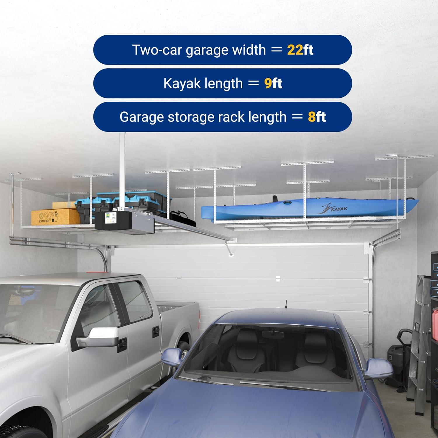 image:imageFLEXIMOUNTS 2x8 Overhead Garage Storage RackAdjustable Storage Organization SystemHeavy Duty Metal Garage Ceiling Storage Racks400lbs Weight CapacityWhite Classic SeriesWhite
