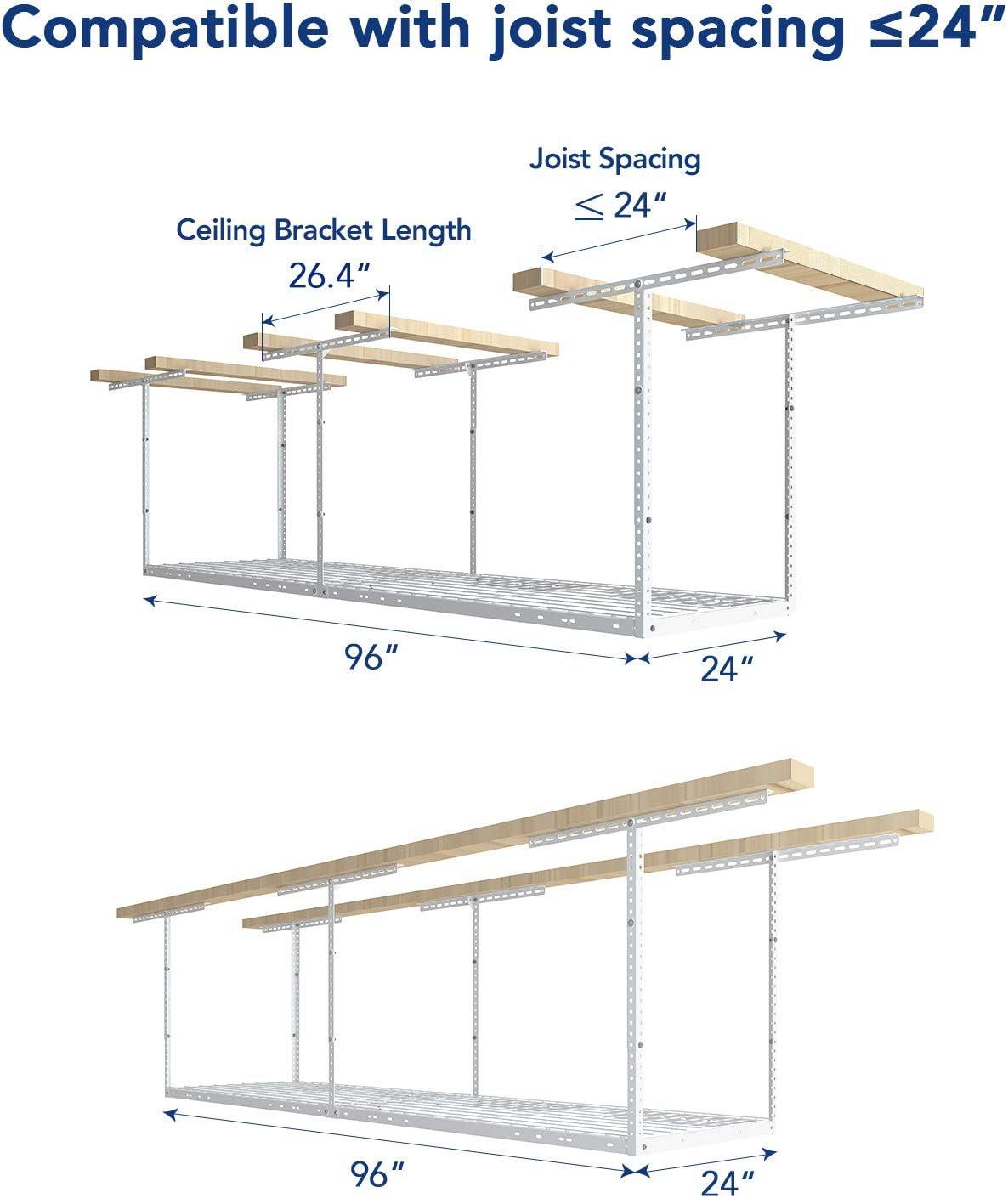image:imageFLEXIMOUNTS 2x8 Overhead Garage Storage RackAdjustable Storage Organization SystemHeavy Duty Metal Garage Ceiling Storage Racks400lbs Weight CapacityWhite Classic SeriesWhite
