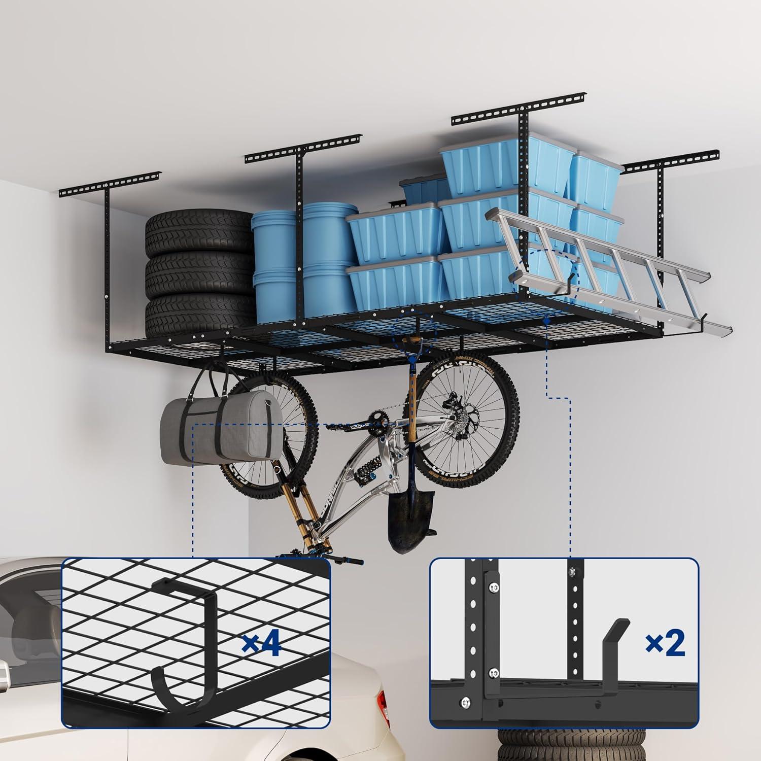 image:imageFLEXIMOUNTS 3x8 2Tier Overhead Garage Storage Rack Adjustable Heavy Duty Metal Garage Ceiling Storage Racks 1000 lbs Capacity Garages Organization System for 915 ft Tall Garages BlackBlack