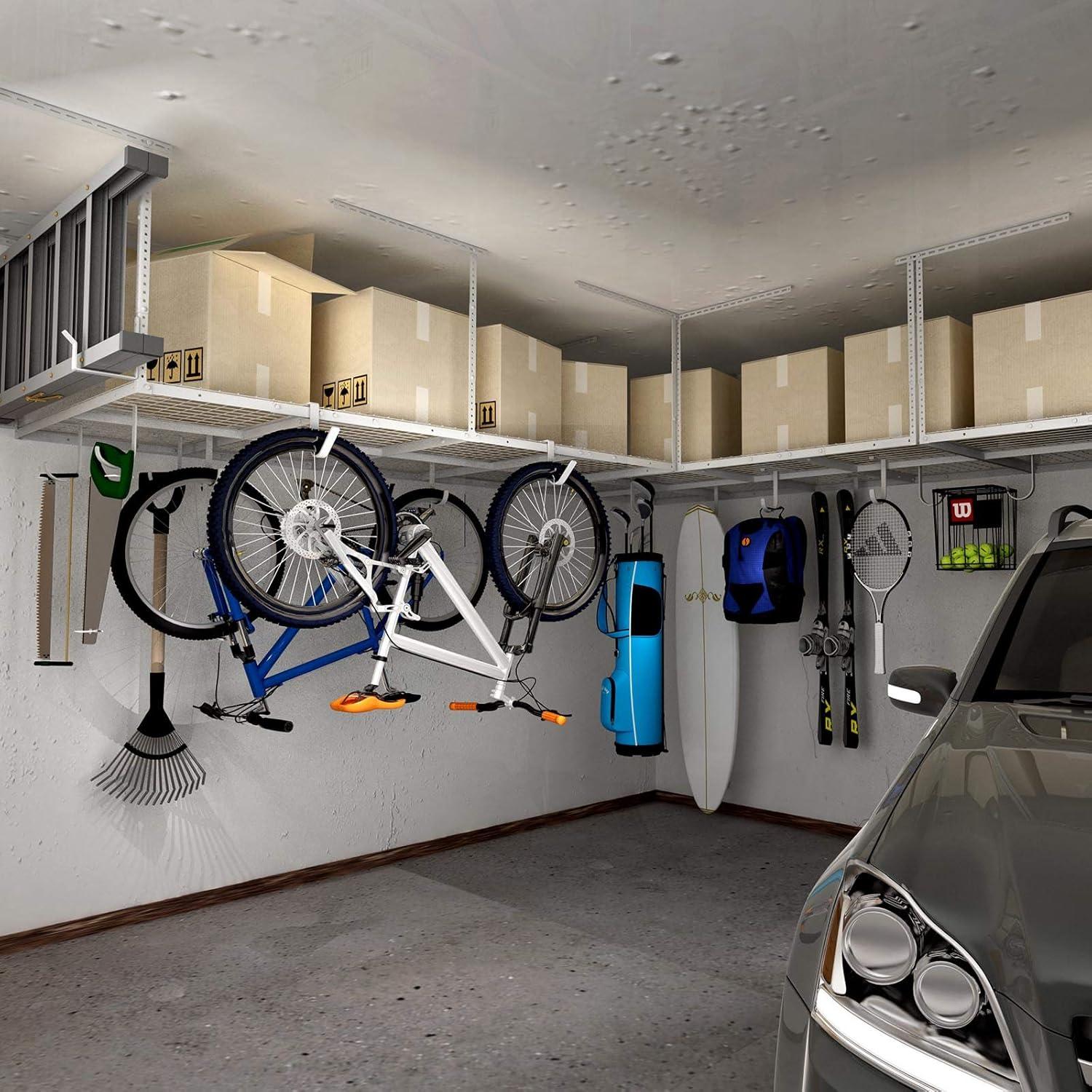 image:imageFLEXIMOUNTS 3x8 2Tier Overhead Garage Storage Rack Adjustable Heavy Duty Metal Garage Ceiling Storage Racks 1000 lbs Capacity Garages Organization System for 915 ft Tall Garages BlackWhite