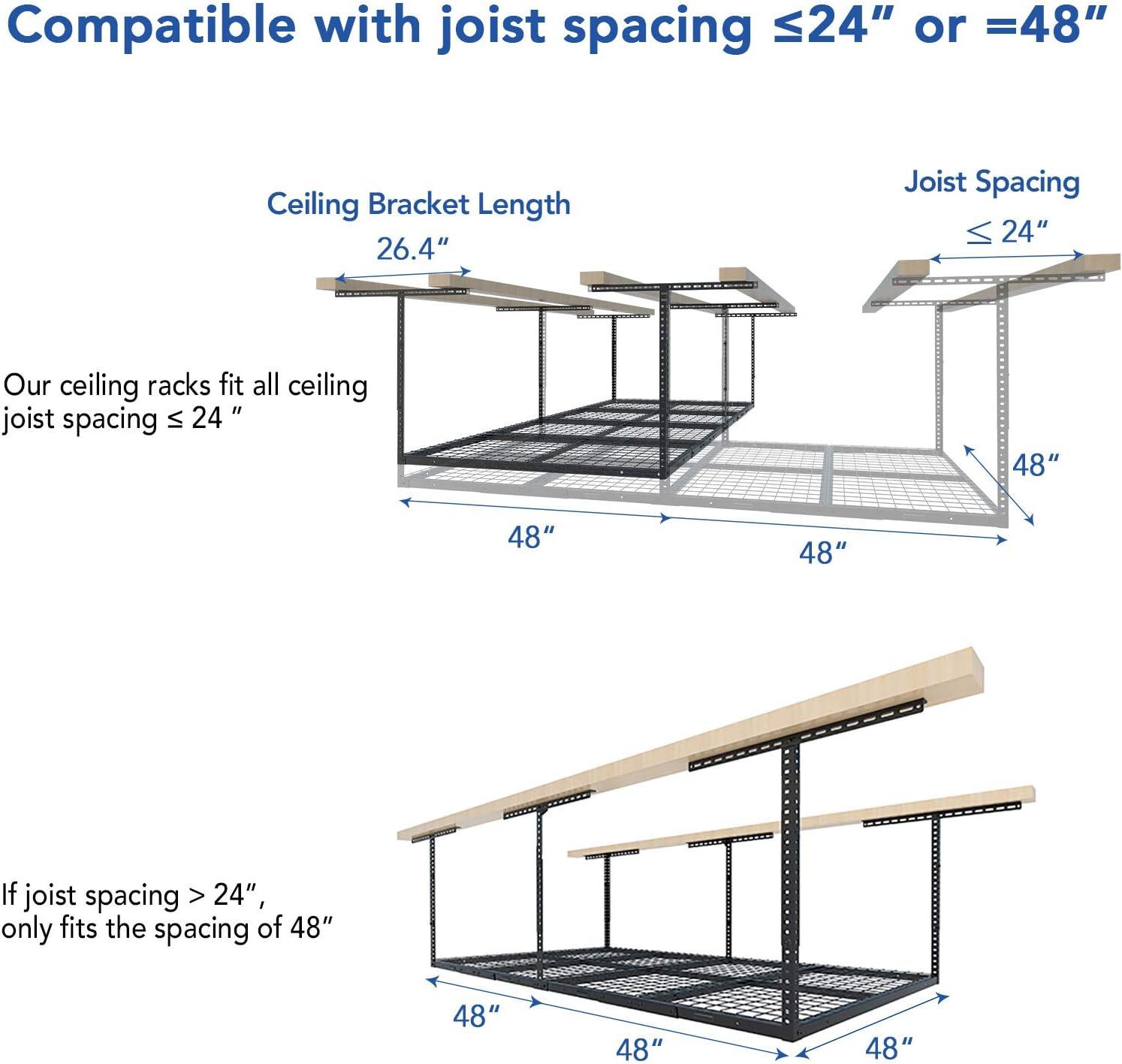 image:imageFLEXIMOUNTS 3x8 2Tier Overhead Garage Storage Rack Adjustable Heavy Duty Metal Garage Ceiling Storage Racks 1000 lbs Capacity Garages Organization System for 915 ft Tall Garages BlackBlack