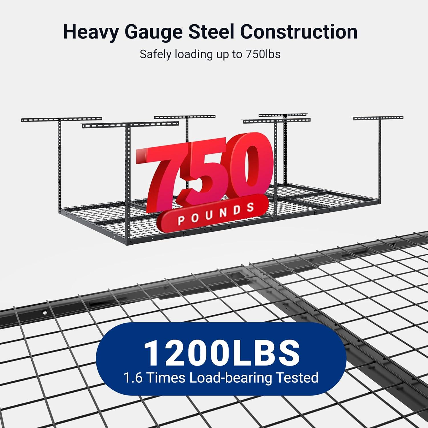 image:imageFLEXIMOUNTS 3x8 2Tier Overhead Garage Storage Rack Adjustable Heavy Duty Metal Garage Ceiling Storage Racks 1000 lbs Capacity Garages Organization System for 915 ft Tall Garages BlackBlack