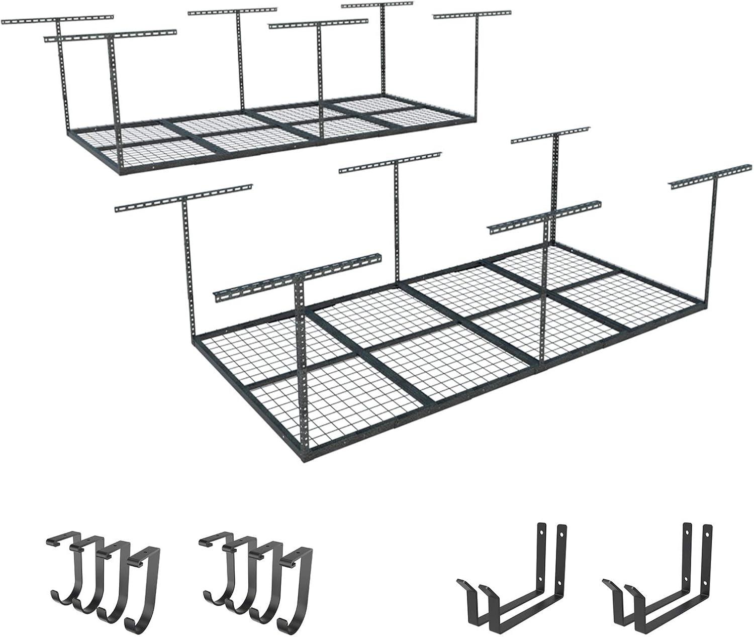 image:imageFLEXIMOUNTS 3x8 2Tier Overhead Garage Storage Rack Adjustable Heavy Duty Metal Garage Ceiling Storage Racks 1000 lbs Capacity Garages Organization System for 915 ft Tall Garages BlackBlack