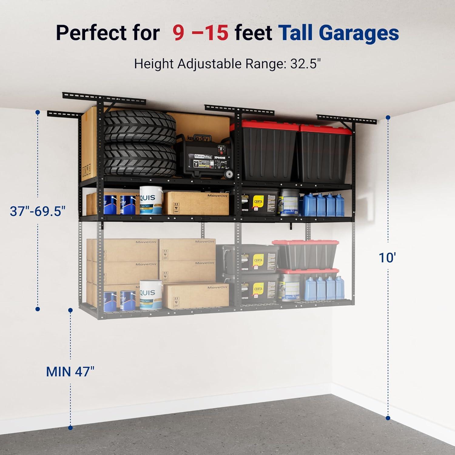 image:imageFLEXIMOUNTS 3x8 2Tier Overhead Garage Storage Rack Adjustable Heavy Duty Metal Garage Ceiling Storage Racks 1000 lbs Capacity Garages Organization System for 915 ft Tall Garages BlackBlack