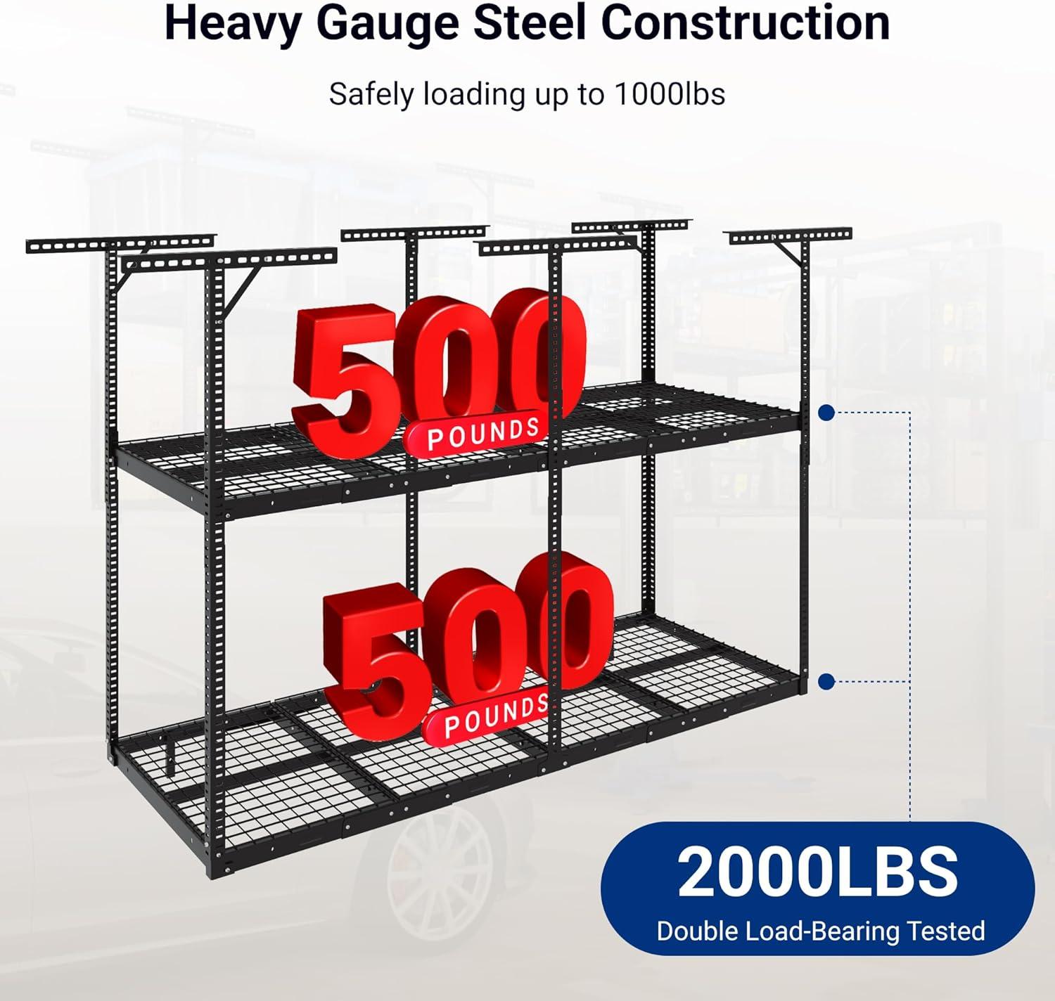 image:imageFLEXIMOUNTS 3x8 2Tier Overhead Garage Storage Rack Adjustable Heavy Duty Metal Garage Ceiling Storage Racks 1000 lbs Capacity Garages Organization System for 915 ft Tall Garages BlackBlack