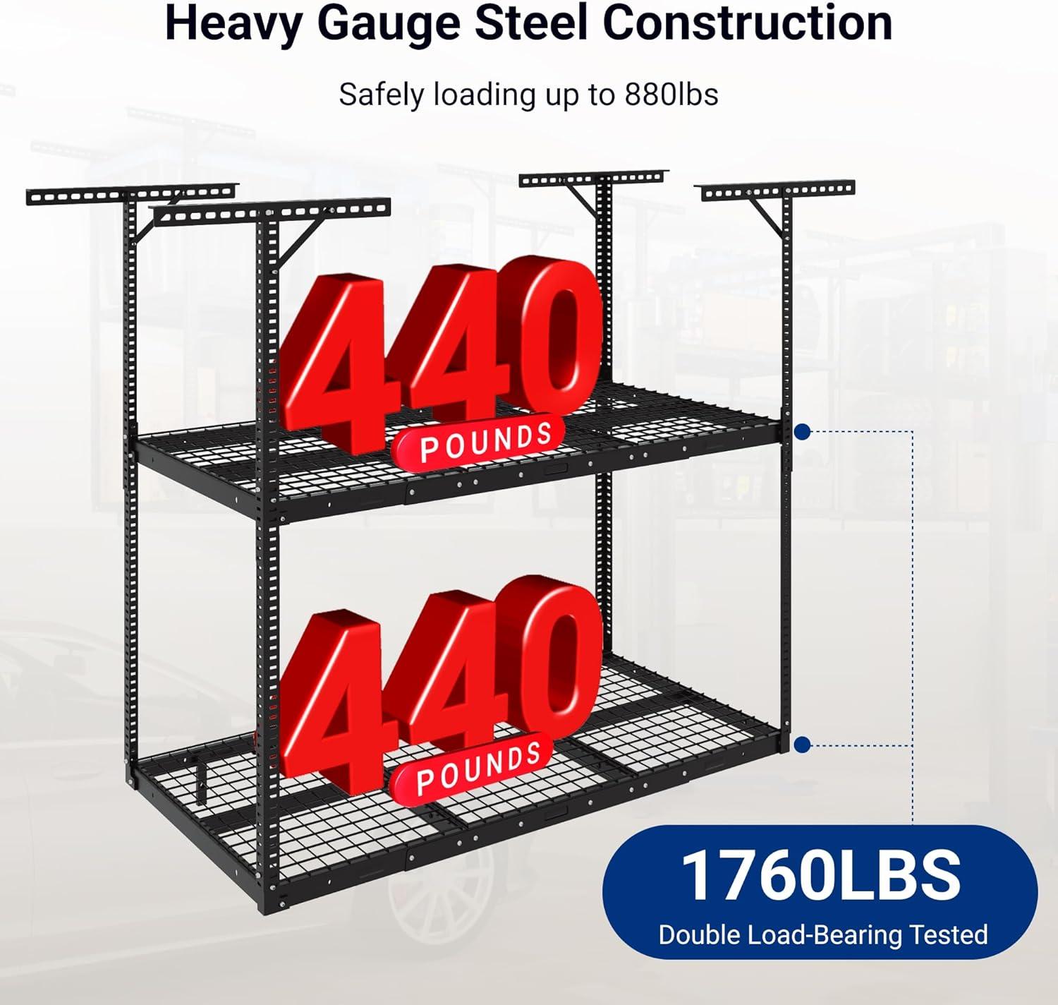 image:imageFLEXIMOUNTS 3x8 2Tier Overhead Garage Storage Rack Adjustable Heavy Duty Metal Garage Ceiling Storage Racks 1000 lbs Capacity Garages Organization System for 915 ft Tall Garages BlackBlack