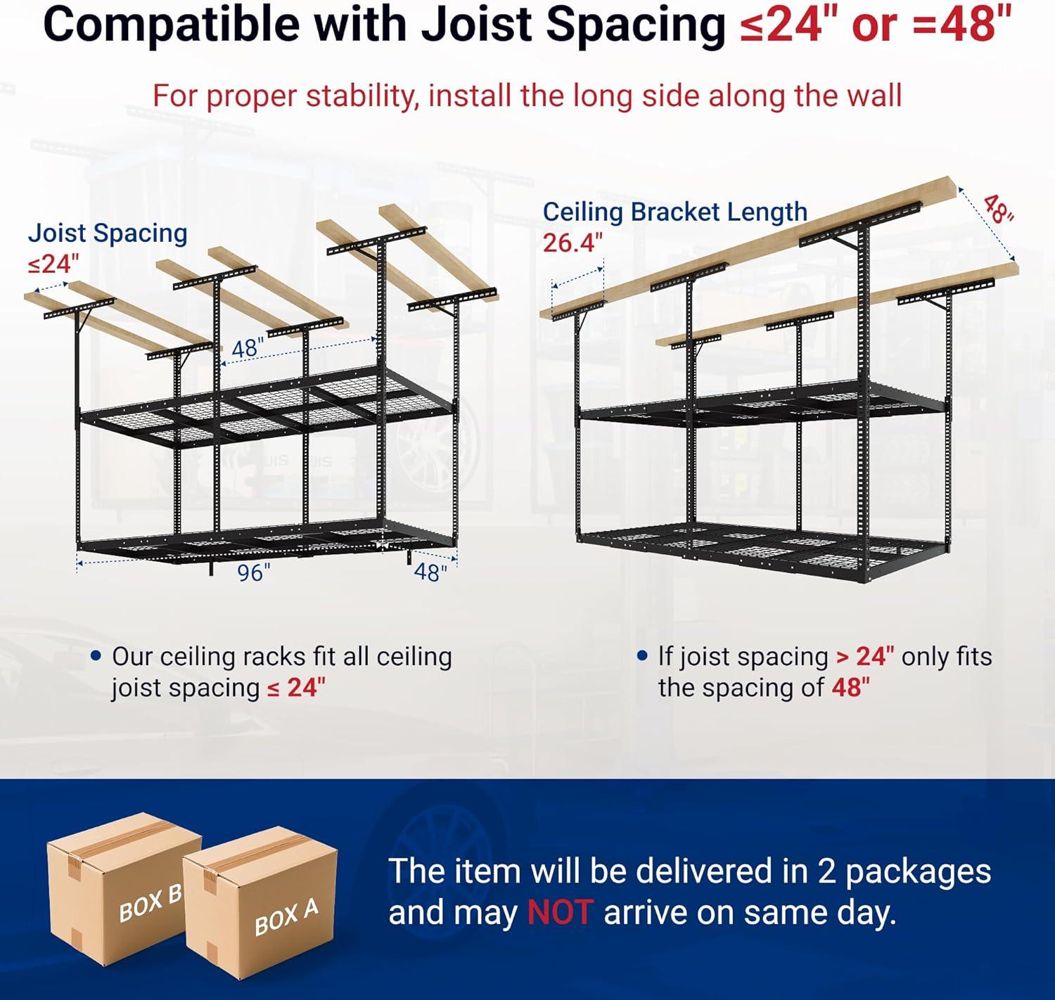 image:imageFLEXIMOUNTS 3x8 2Tier Overhead Garage Storage Rack Adjustable Heavy Duty Metal Garage Ceiling Storage Racks 1000 lbs Capacity Garages Organization System for 915 ft Tall Garages BlackBlack