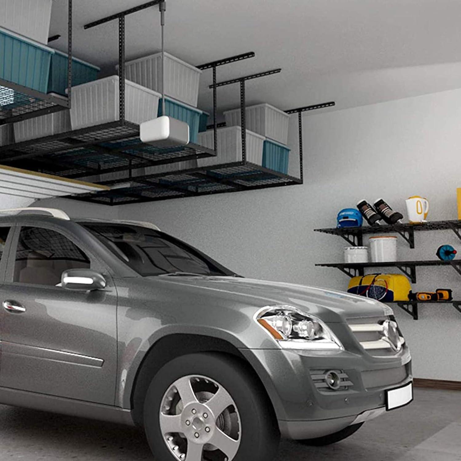 image:imageFLEXIMOUNTS 3x8 2Tier Overhead Garage Storage Rack Adjustable Heavy Duty Metal Garage Ceiling Storage Racks 1000 lbs Capacity Garages Organization System for 915 ft Tall Garages BlackBlack
