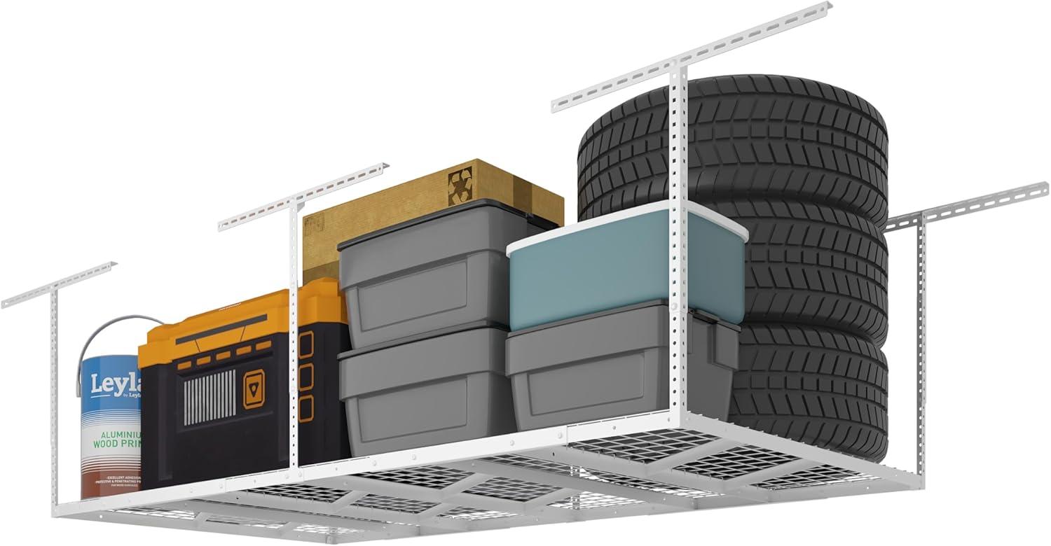 image:imageFLEXIMOUNTS 3x8 2Tier Overhead Garage Storage Rack Adjustable Heavy Duty Metal Garage Ceiling Storage Racks 1000 lbs Capacity Garages Organization System for 915 ft Tall Garages BlackWhite