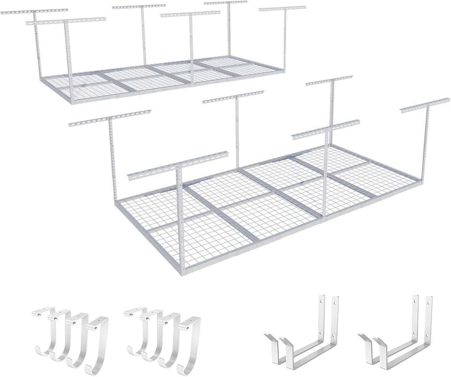 image:imageFLEXIMOUNTS 3x8 2Tier Overhead Garage Storage Rack Adjustable Heavy Duty Metal Garage Ceiling Storage Racks 1000 lbs Capacity Garages Organization System for 915 ft Tall Garages BlackWhite