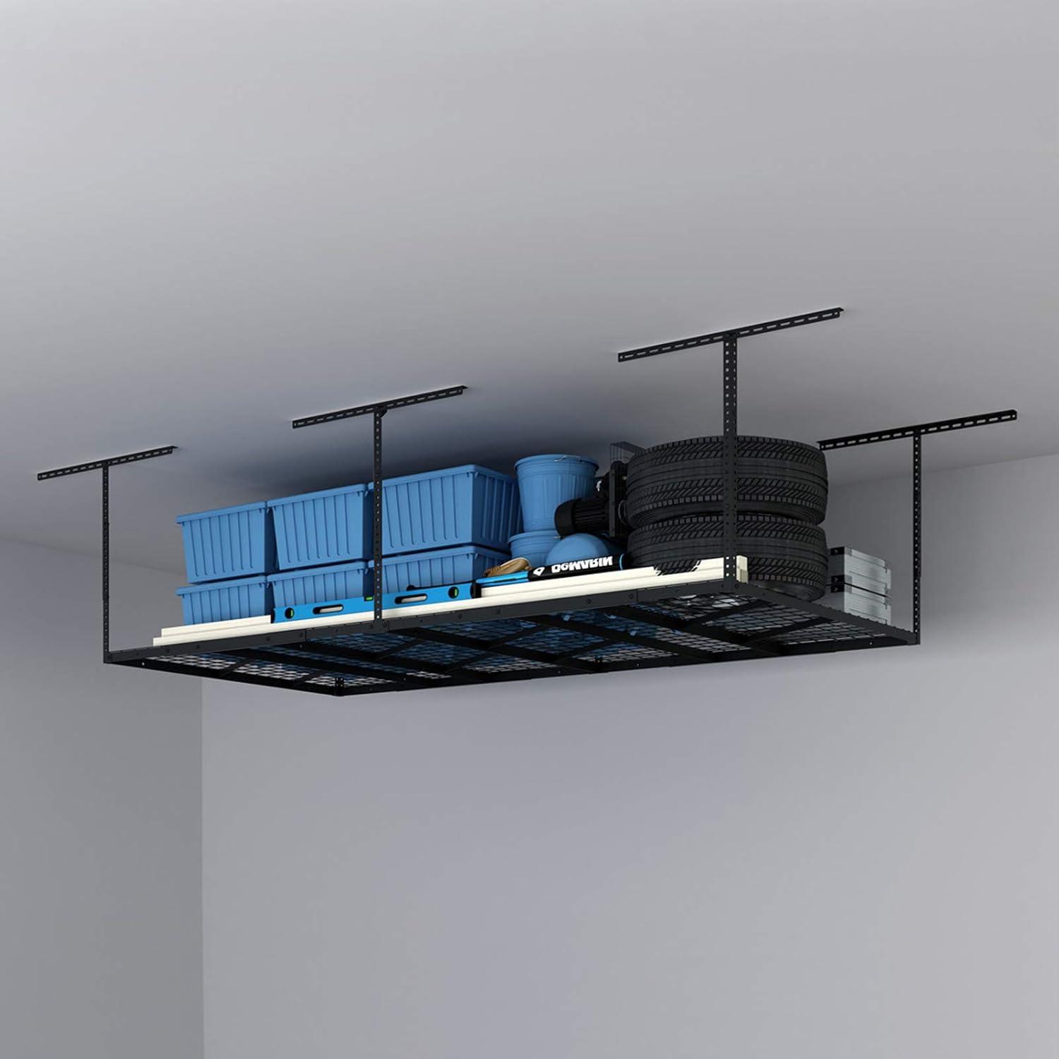 image:imageFLEXIMOUNTS 3x8 2Tier Overhead Garage Storage Rack Adjustable Heavy Duty Metal Garage Ceiling Storage Racks 1000 lbs Capacity Garages Organization System for 915 ft Tall Garages BlackBlack