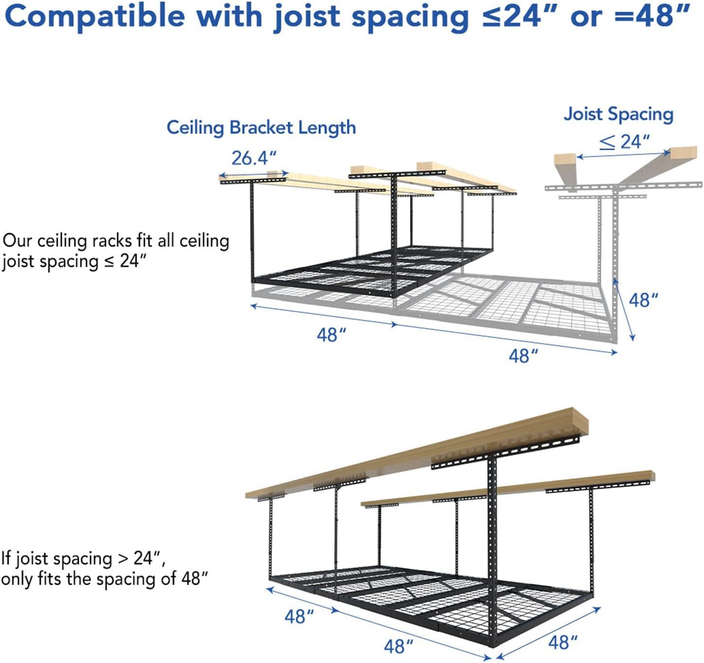 image:imageFLEXIMOUNTS 3x8 2Tier Overhead Garage Storage Rack Adjustable Heavy Duty Metal Garage Ceiling Storage Racks 1000 lbs Capacity Garages Organization System for 915 ft Tall Garages BlackBlack