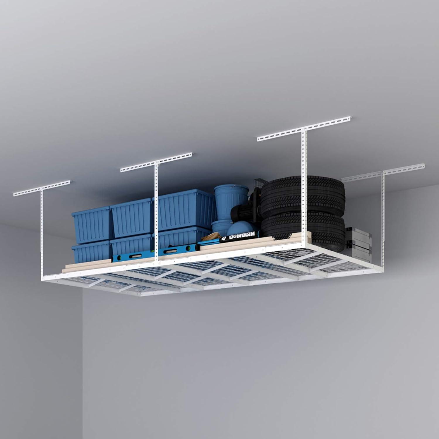 image:imageFLEXIMOUNTS 3x8 2Tier Overhead Garage Storage Rack Adjustable Heavy Duty Metal Garage Ceiling Storage Racks 1000 lbs Capacity Garages Organization System for 915 ft Tall Garages BlackWhite