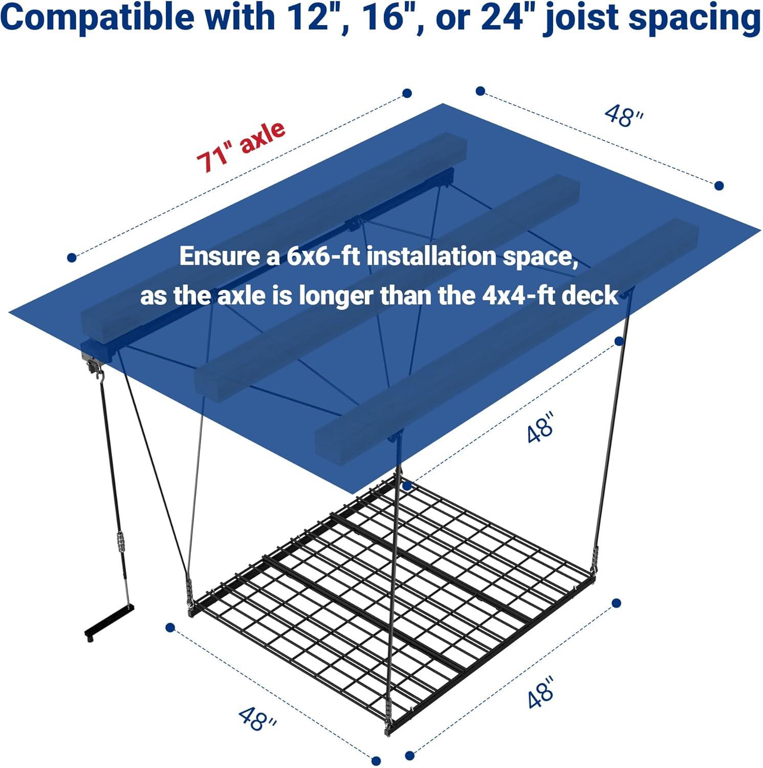 image:imageFLEXIMOUNTS Overhead Garage Storage Rack Lift 4x4 Ft HeavyDuty Garage Ceiling Storage Racks Adjustable Organization System With 71 L Axle 300lbs Load Capacity Flat BlackFlat Black
