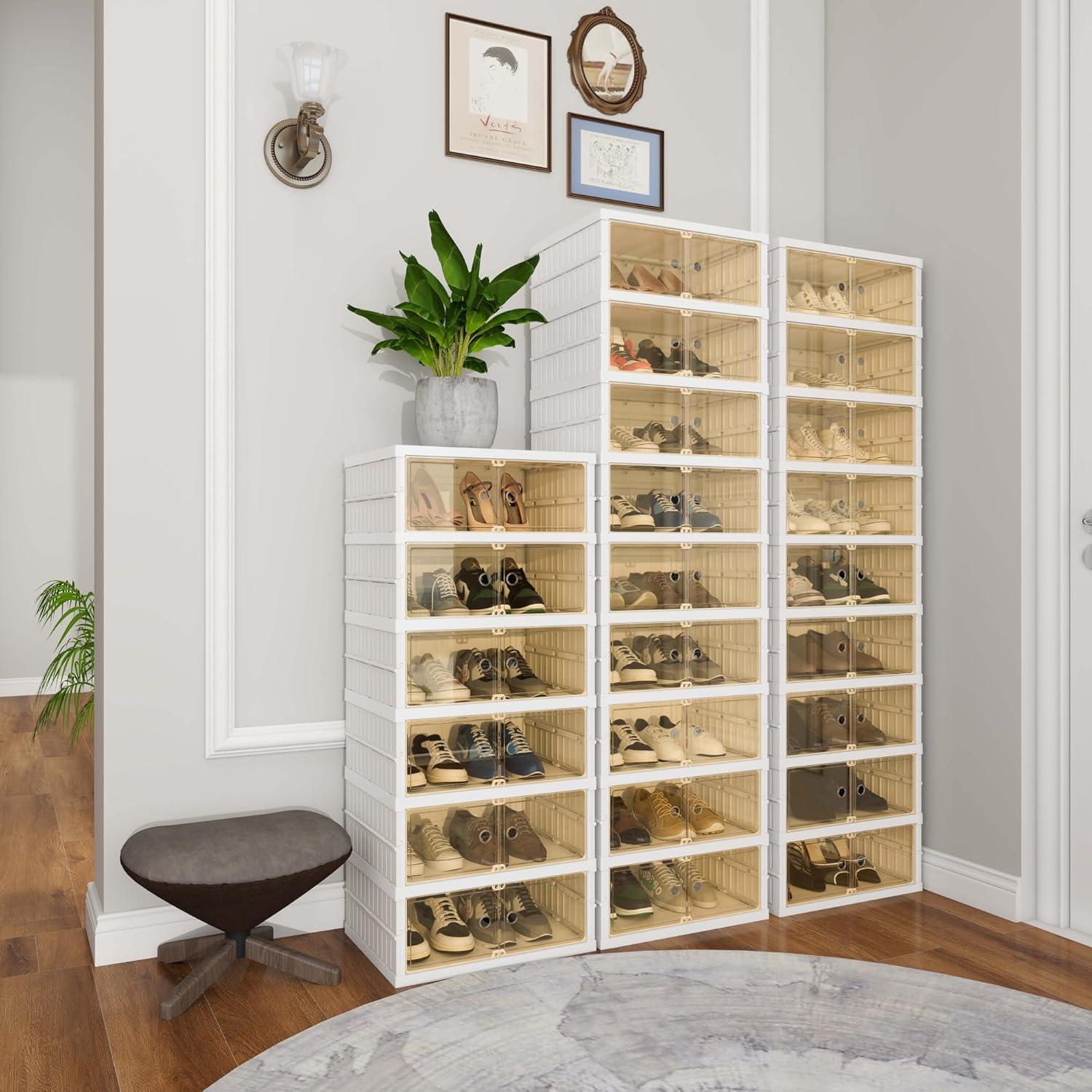 image:imageFLEXIMOUNTS Shoe Rack Organizer Storage Box 9 Tiers18 Pairs Portable Folding Shoe Rack for Closet Entryway Collapsible Shoe Cabinet with Magnetic Clear Door for Front Door Entrance9 Tiers 18 Pairs