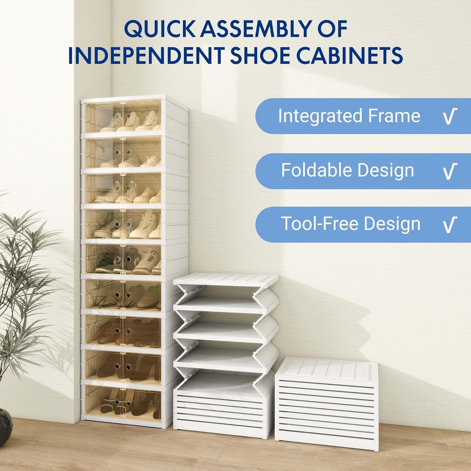 image:imageFLEXIMOUNTS Shoe Rack Organizer Storage Box 9 Tiers18 Pairs Portable Folding Shoe Rack for Closet Entryway Collapsible Shoe Cabinet with Magnetic Clear Door for Front Door Entrance9 Tiers 18 Pairs