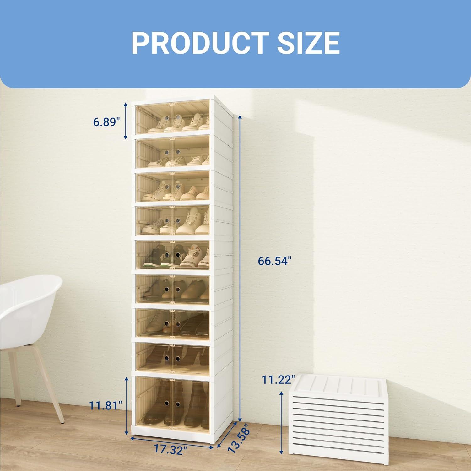 image:imageFLEXIMOUNTS Shoe Rack Organizer Storage Box 9 Tiers18 Pairs Portable Folding Shoe Rack for Closet Entryway Collapsible Shoe Cabinet with Magnetic Clear Door for Front Door Entrance9 Tiers 18 Pairsmore boots