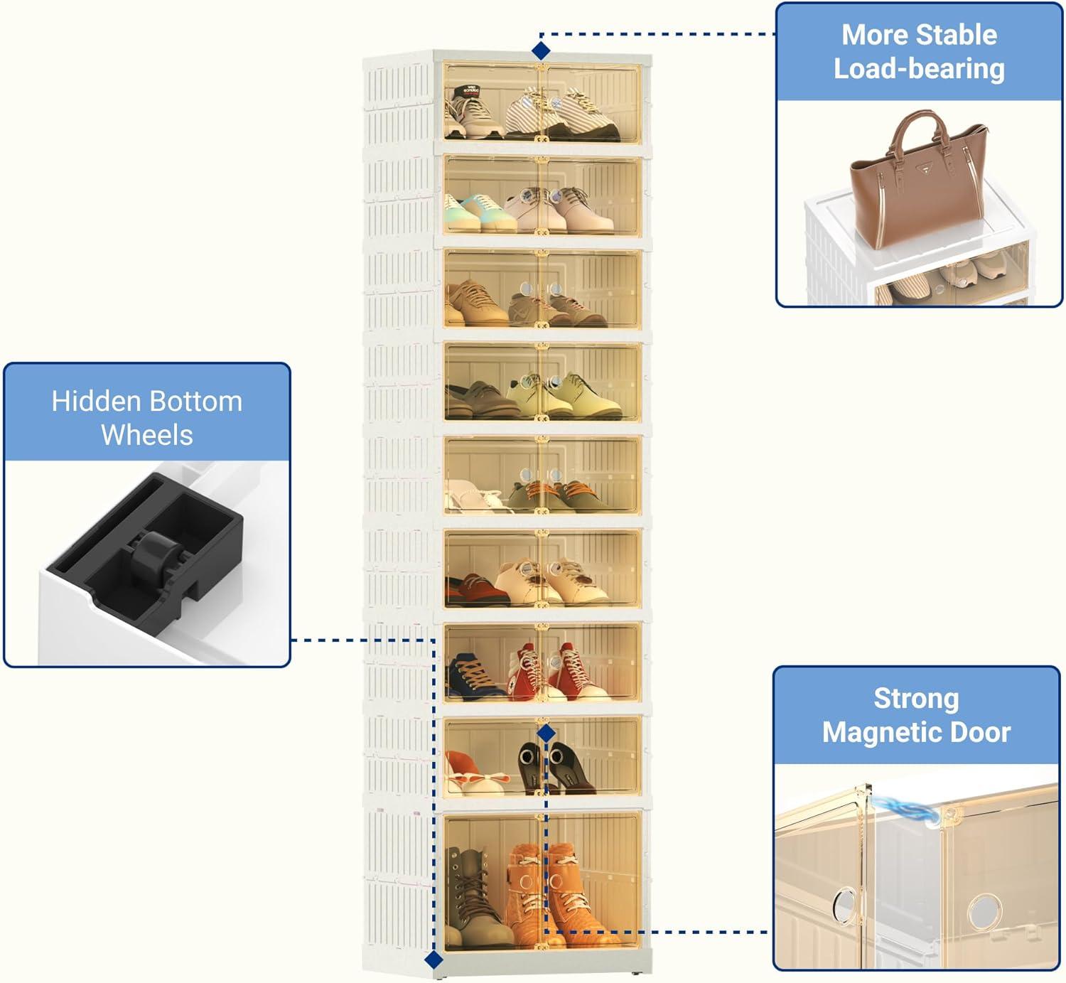 image:imageFLEXIMOUNTS Shoe Rack Organizer Storage Box 9 Tiers18 Pairs Portable Folding Shoe Rack for Closet Entryway Collapsible Shoe Cabinet with Magnetic Clear Door for Front Door Entrance9 Tiers 18 Pairsmore boots