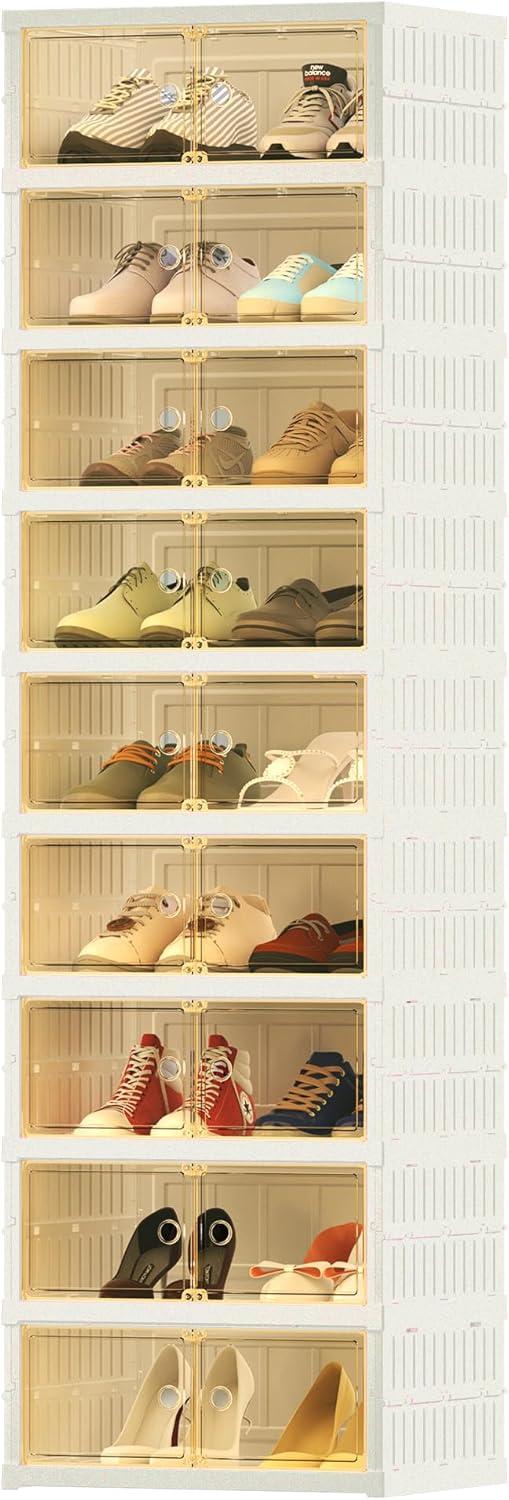 image:imageFLEXIMOUNTS Shoe Rack Organizer Storage Box 9 Tiers18 Pairs Portable Folding Shoe Rack for Closet Entryway Collapsible Shoe Cabinet with Magnetic Clear Door for Front Door Entrance9 Tiers 18 Pairs