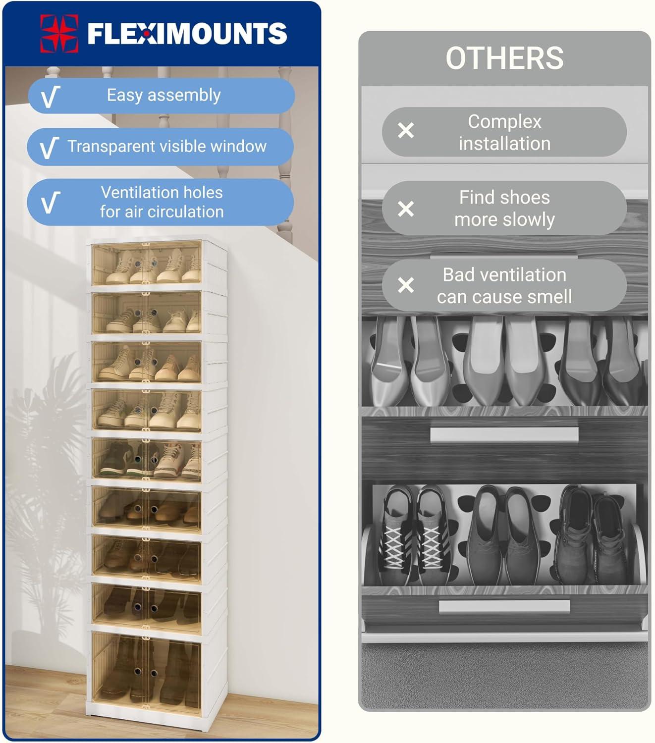 image:imageFLEXIMOUNTS Shoe Rack Organizer Storage Box 9 Tiers18 Pairs Portable Folding Shoe Rack for Closet Entryway Collapsible Shoe Cabinet with Magnetic Clear Door for Front Door Entrance9 Tiers 18 Pairsmore boots
