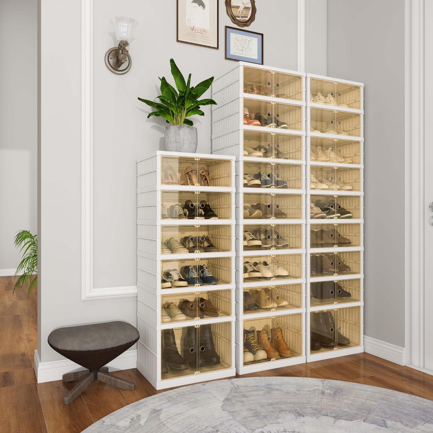 image:imageFLEXIMOUNTS Shoe Rack Organizer Storage Box 9 Tiers18 Pairs Portable Folding Shoe Rack for Closet Entryway Collapsible Shoe Cabinet with Magnetic Clear Door for Front Door Entrance9 Tiers 18 Pairsmore boots