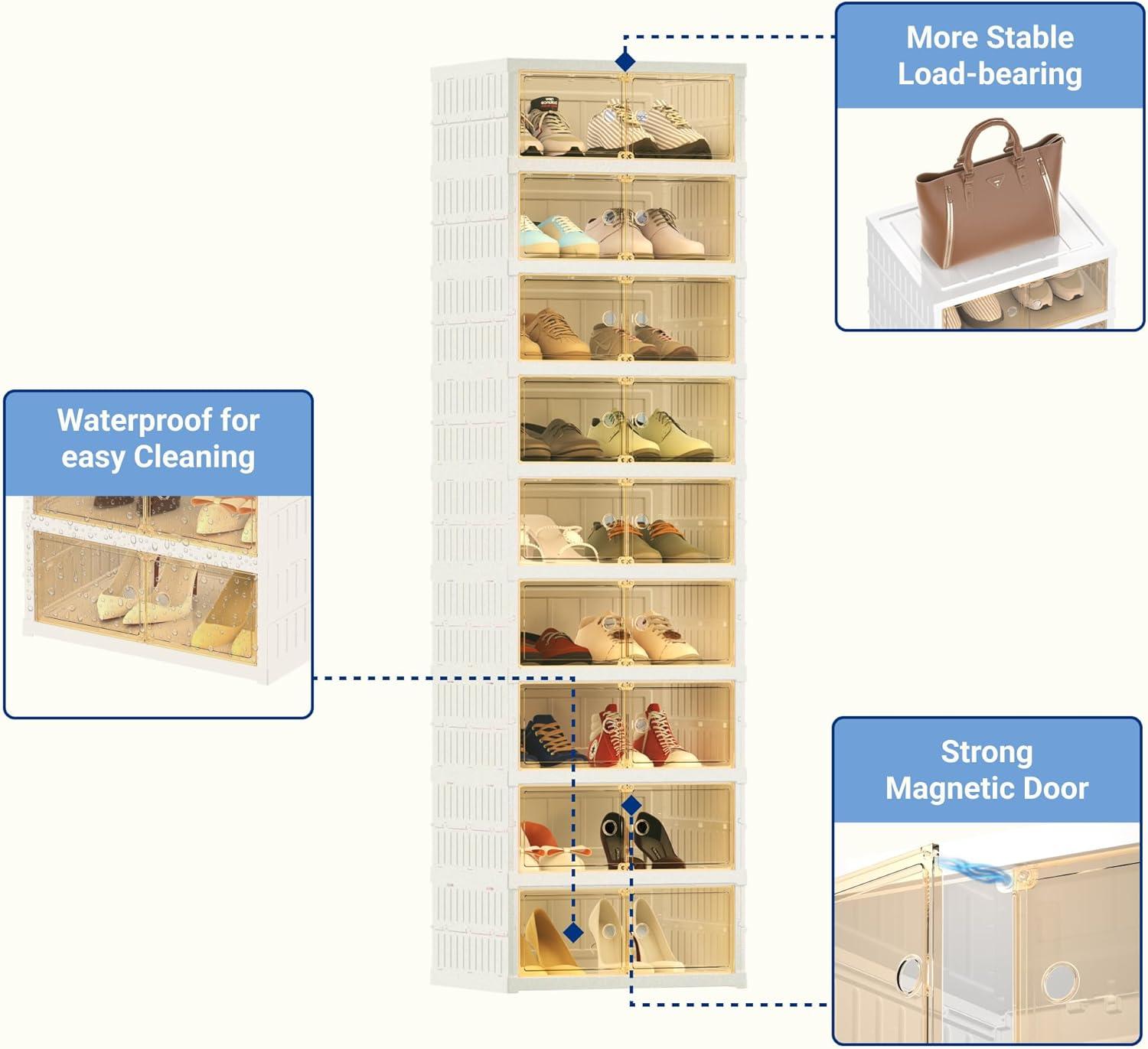 image:imageFLEXIMOUNTS Shoe Rack Organizer Storage Box 9 Tiers18 Pairs Portable Folding Shoe Rack for Closet Entryway Collapsible Shoe Cabinet with Magnetic Clear Door for Front Door Entrance9 Tiers 18 Pairs