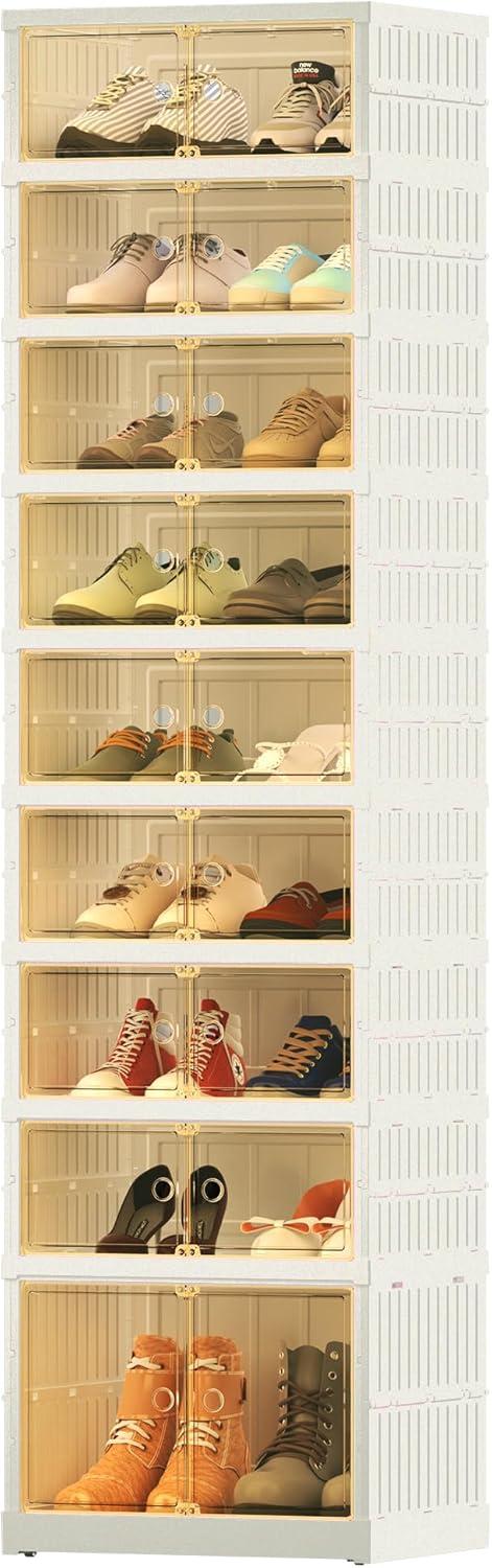 image:imageFLEXIMOUNTS Shoe Rack Organizer Storage Box 9 Tiers18 Pairs Portable Folding Shoe Rack for Closet Entryway Collapsible Shoe Cabinet with Magnetic Clear Door for Front Door Entrance9 Tiers 18 Pairsmore boots