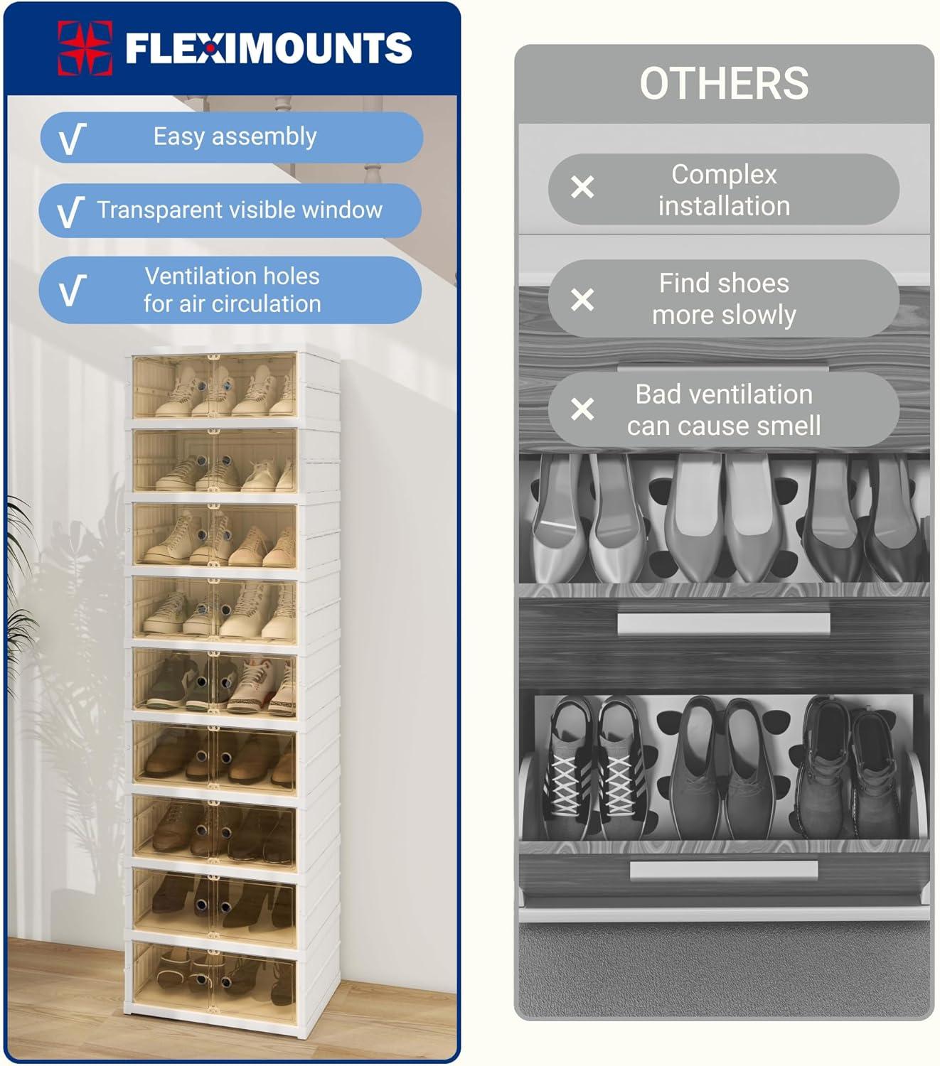 image:imageFLEXIMOUNTS Shoe Rack Organizer Storage Box 9 Tiers18 Pairs Portable Folding Shoe Rack for Closet Entryway Collapsible Shoe Cabinet with Magnetic Clear Door for Front Door Entrance9 Tiers 18 Pairs