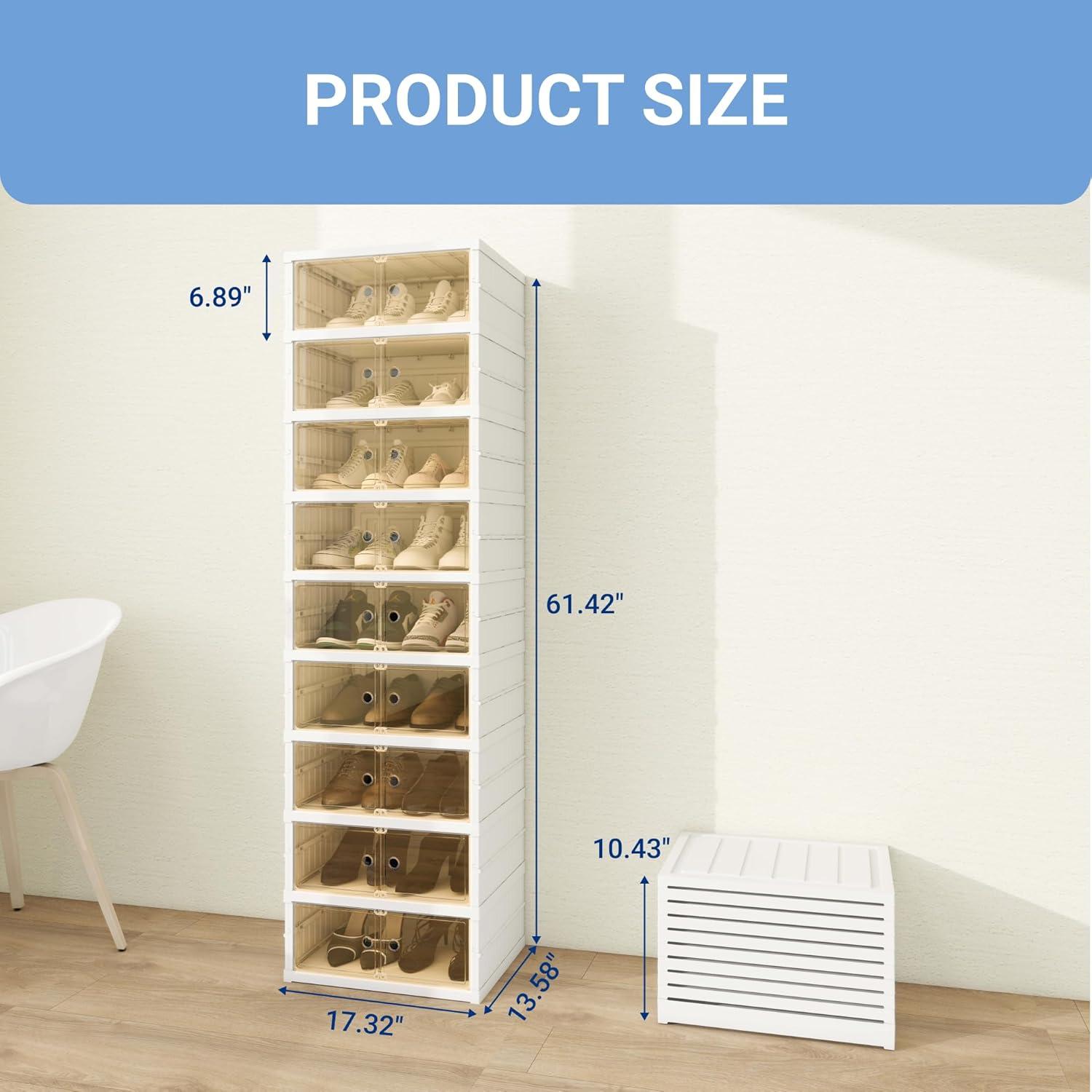 image:imageFLEXIMOUNTS Shoe Rack Organizer Storage Box 9 Tiers18 Pairs Portable Folding Shoe Rack for Closet Entryway Collapsible Shoe Cabinet with Magnetic Clear Door for Front Door Entrance9 Tiers 18 Pairs
