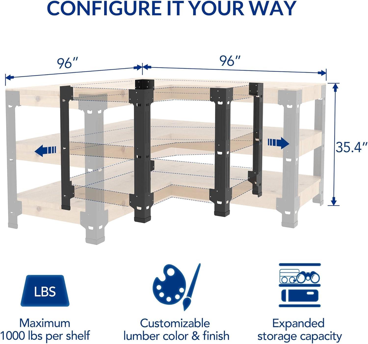 image:imageFLEXIMOUNTS Universal Steel Work Bench Leg Kit Garage Storage Shelving Frame Workbenches Customizable in Sizes and Colors Maximum 96 Length 48 Width Adjustable Height BlackLumber Not IncludedLShaped Work Bench