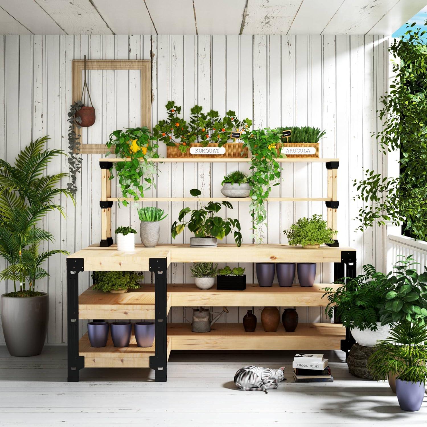 image:imageFLEXIMOUNTS Universal Steel Work Bench Leg Kit Garage Storage Shelving Frame Workbenches Customizable in Sizes and Colors Maximum 96 Length 48 Width Adjustable Height BlackLumber Not IncludedLShaped Work Bench with Shelf