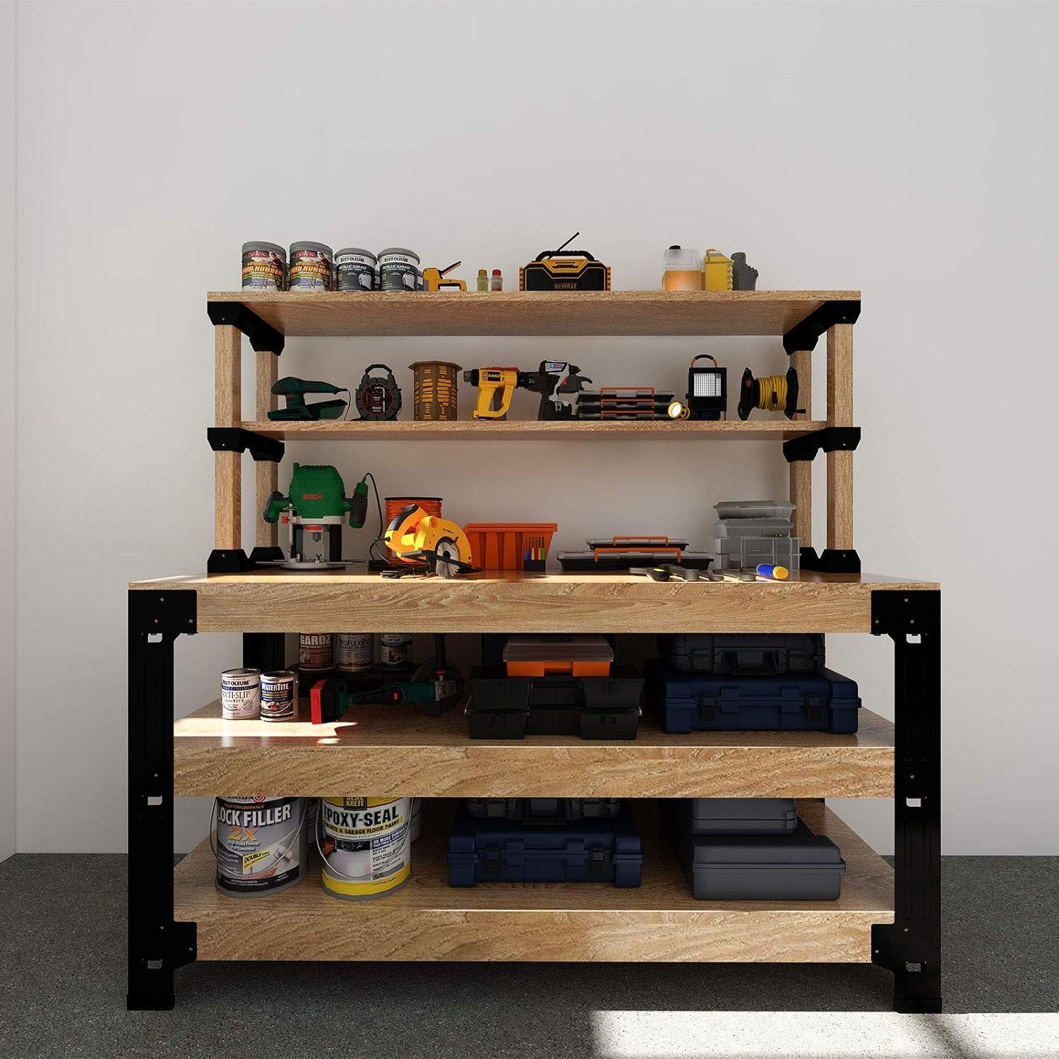 image:imageFLEXIMOUNTS Universal Steel Work Bench Leg Kit Garage Storage Shelving Frame Workbenches Customizable in Sizes and Colors Maximum 96 Length 48 Width Adjustable Height BlackLumber Not IncludedSteel WorkbenchShelf