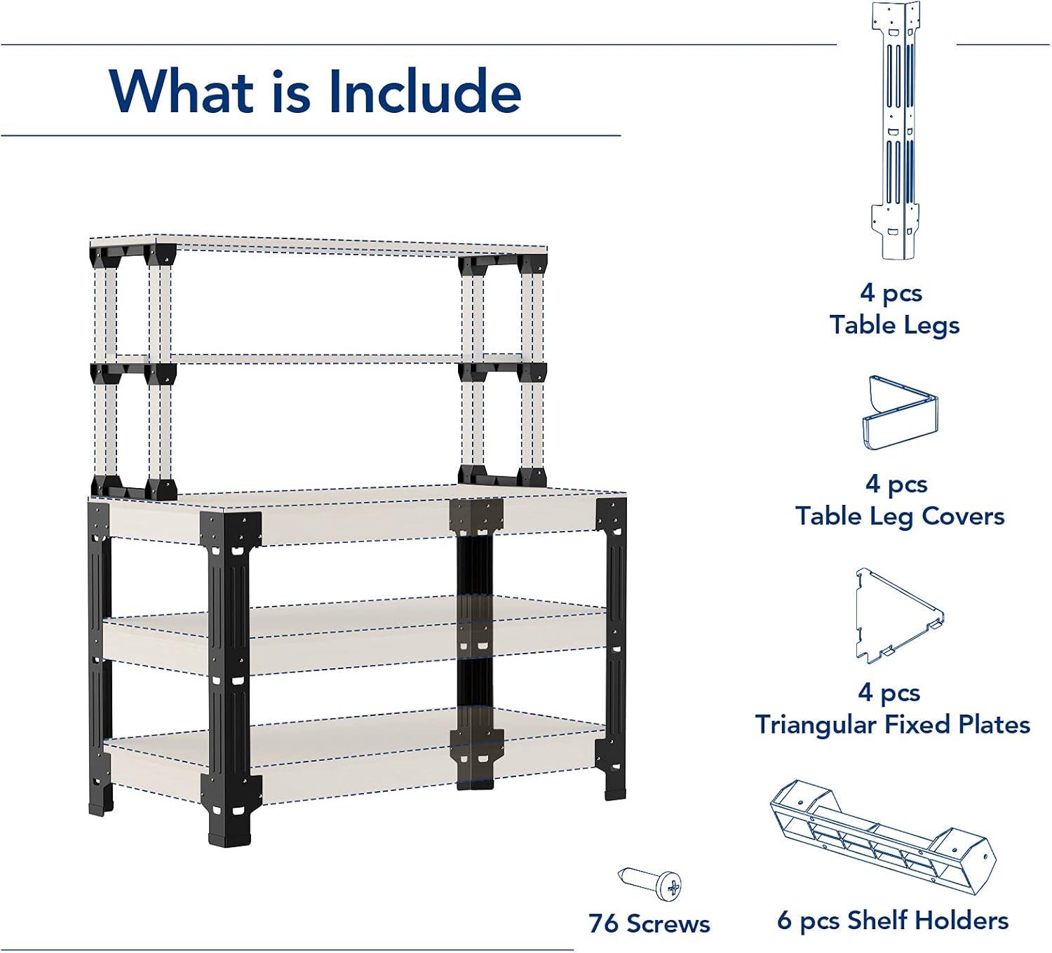 image:imageFLEXIMOUNTS Universal Steel Work Bench Leg Kit Garage Storage Shelving Frame Workbenches Customizable in Sizes and Colors Maximum 96 Length 48 Width Adjustable Height BlackLumber Not IncludedSteel WorkbenchShelf