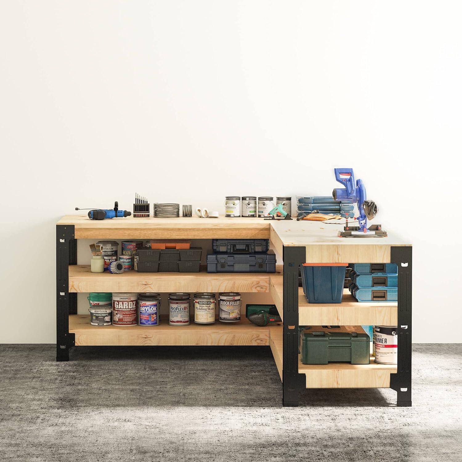 image:imageFLEXIMOUNTS Universal Steel Work Bench Leg Kit Garage Storage Shelving Frame Workbenches Customizable in Sizes and Colors Maximum 96 Length 48 Width Adjustable Height BlackLumber Not IncludedLShaped Work Bench