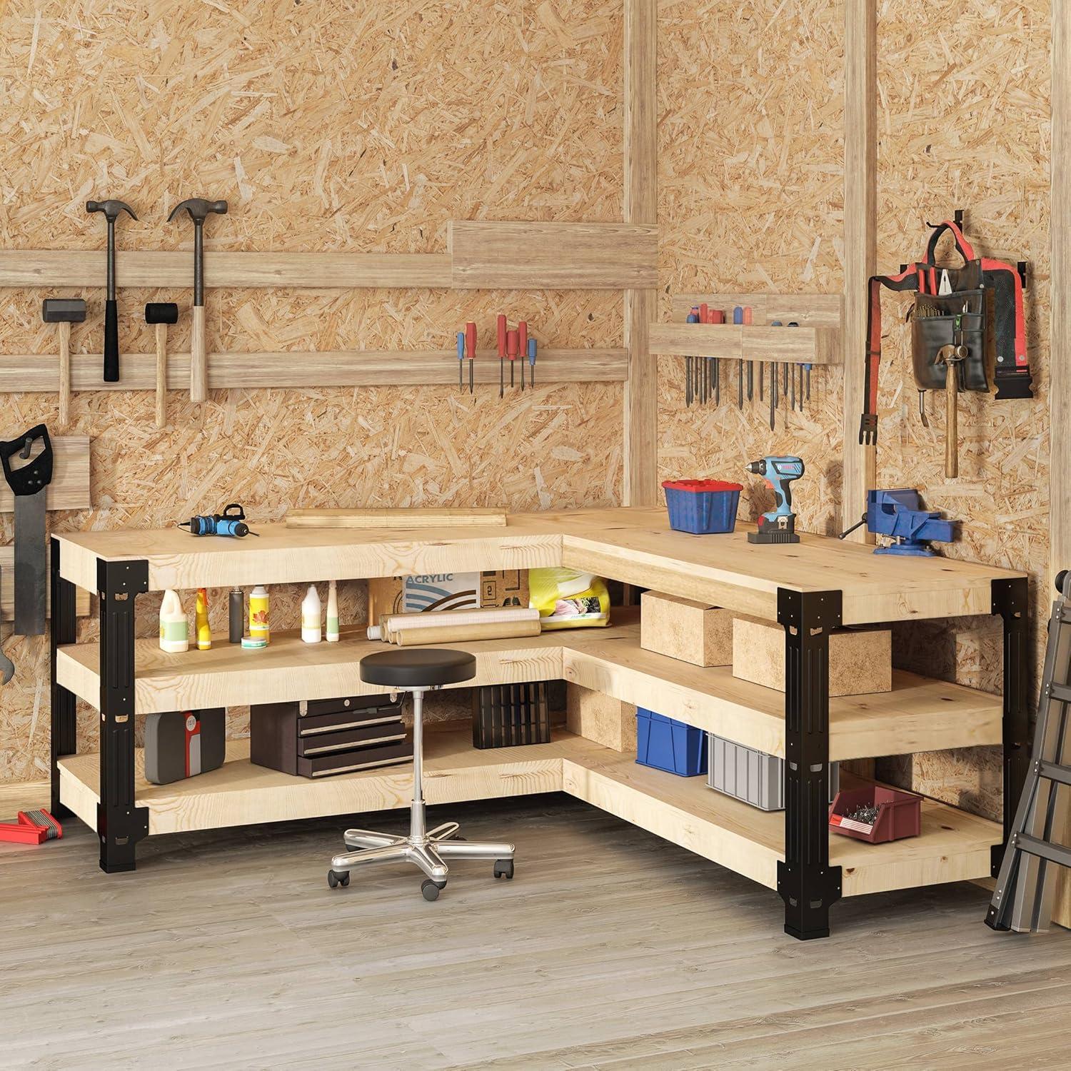 image:imageFLEXIMOUNTS Universal Steel Work Bench Leg Kit Garage Storage Shelving Frame Workbenches Customizable in Sizes and Colors Maximum 96 Length 48 Width Adjustable Height BlackLumber Not IncludedLShaped Work Bench