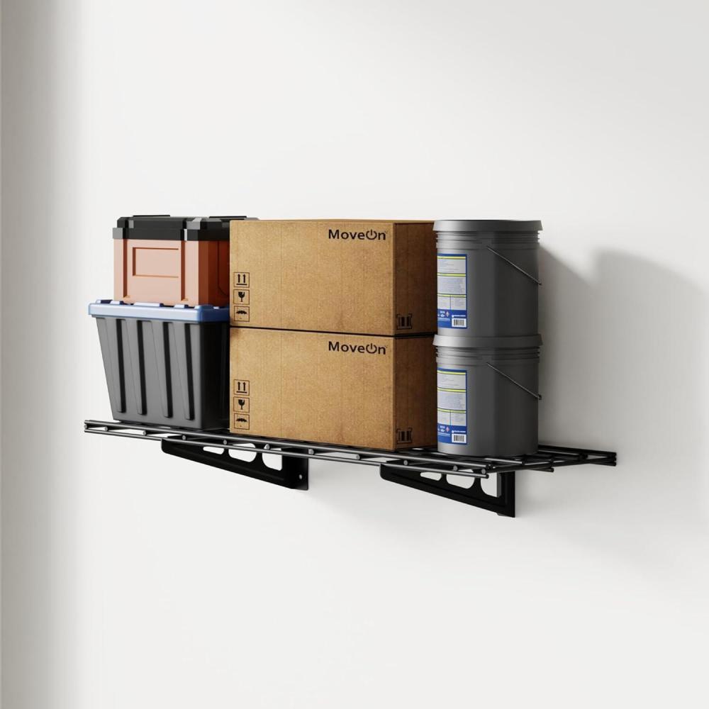 image:imageFLEXIMOUNTS 2Pack 2x4ft 24inchby48inch Wall Shelf Garage Storage Rack Wall Mounted Floating Shelves Black Classic SeriesBlack
