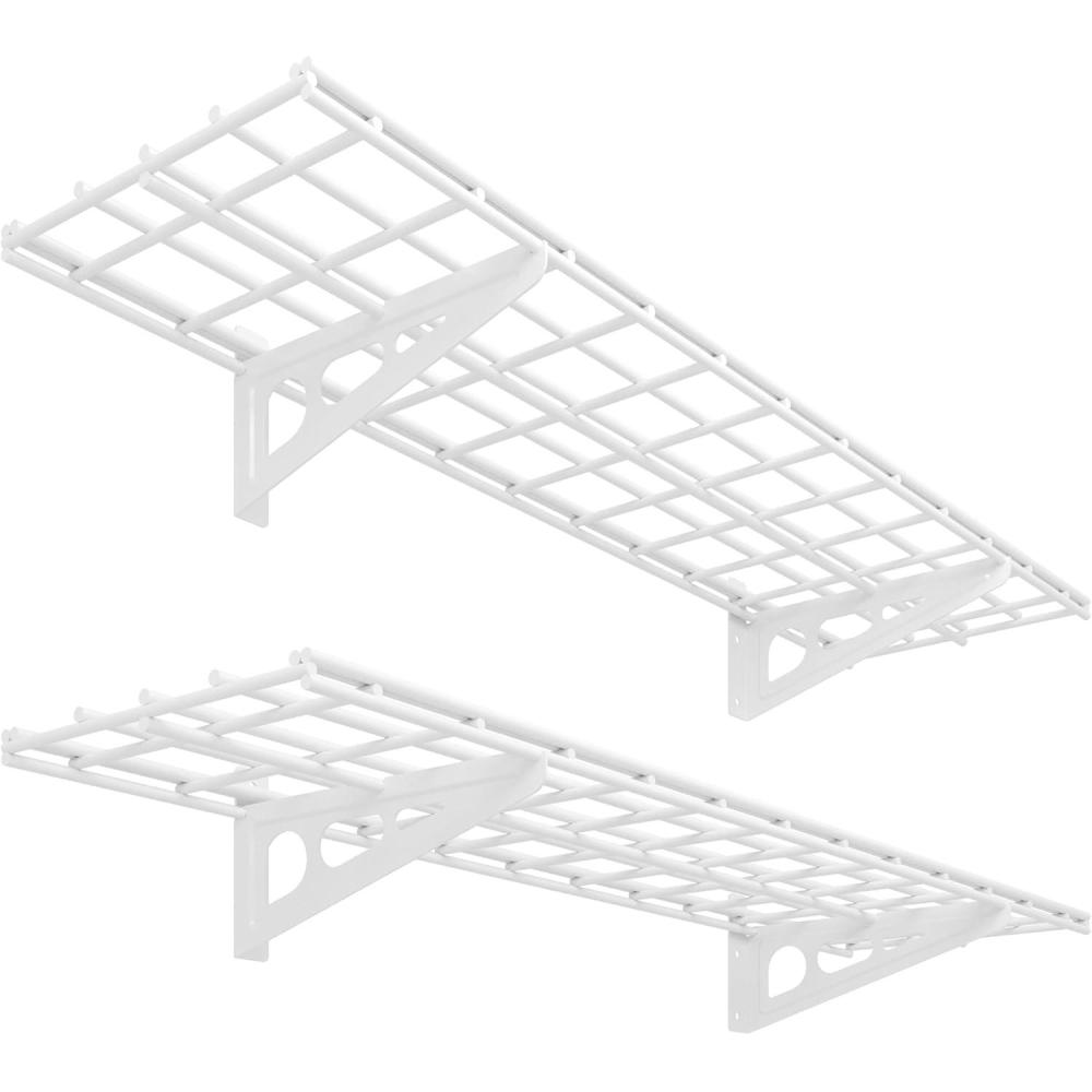 image:imageFLEXIMOUNTS 2Pack 2x4ft Garage Shelving with Hooks 24inchby48inch Wall Shelf Garage Storage Racks Floating Shelves Black Classic SeriesWhite