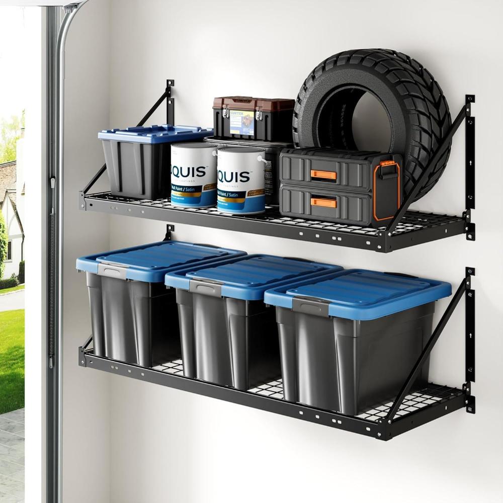 image:imageFLEXIMOUNTS 2Pack 2x4ft Garage Wall Shelving  Heavy Duty Garage Storage Rack 660lbs Load Capacity with Brace Guardrail Organization System for Tools Bins Utility Room Pro Series2X4ft2pcs