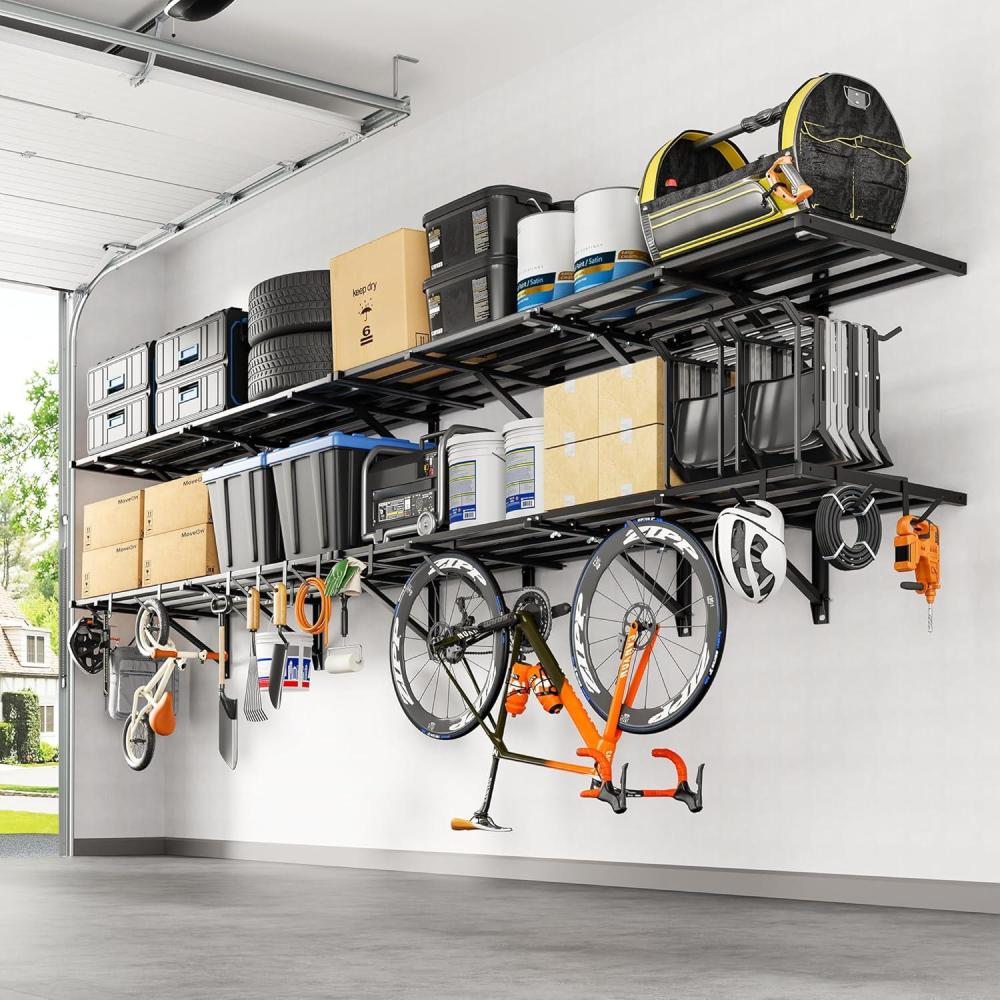 image:imageFLEXIMOUNTS 2x6ft Heavy Duty Garage Storage Shelving 1600lbs Total Weight Capacity 2 Pack Wall Organization System 24 x75inch Rack Floating Shelves Pro Series4pack 2x6ft w 16 hooks1600lbs