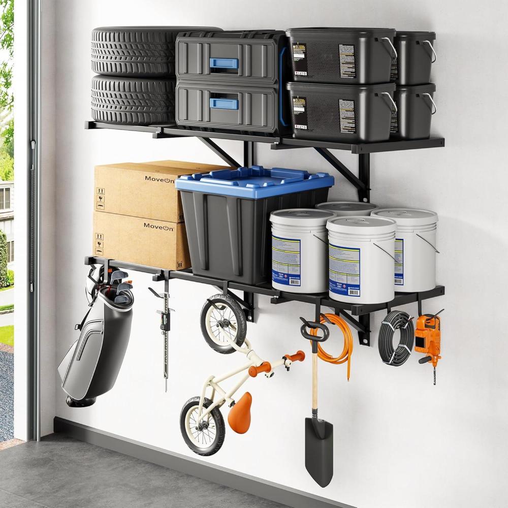 image:imageFLEXIMOUNTS 2x6ft Heavy Duty Garage Storage Shelving 1600lbs Total Weight Capacity 2 Pack Wall Organization System 24 x75inch Rack Floating Shelves Pro Series2pack 2x4ft w 8 hooks400lbs