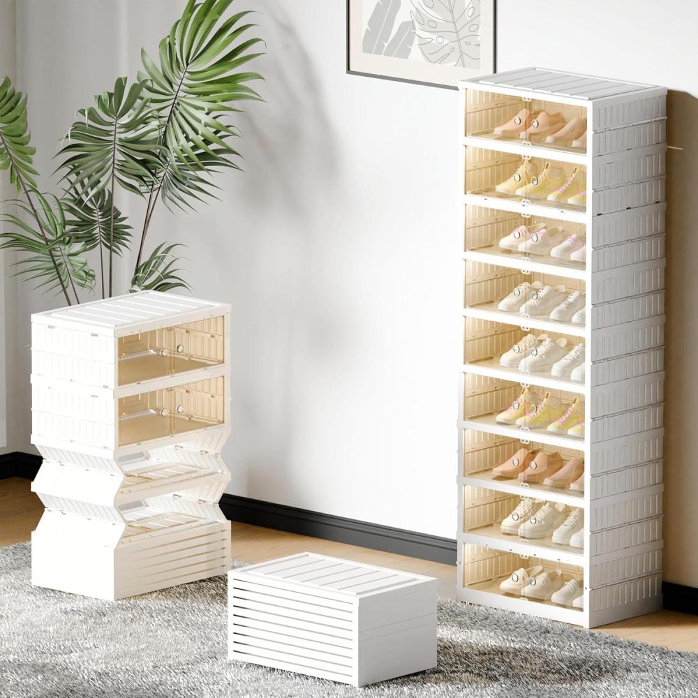 image:imageFLEXIMOUNTS Shoe Rack Organizer Storage Box 9 Tiers18 Pairs Portable Folding Shoe Rack for Closet Entryway Collapsible Shoe Cabinet with Magnetic Clear Door for Front Door Entrance9 Tiers 18 Pairs