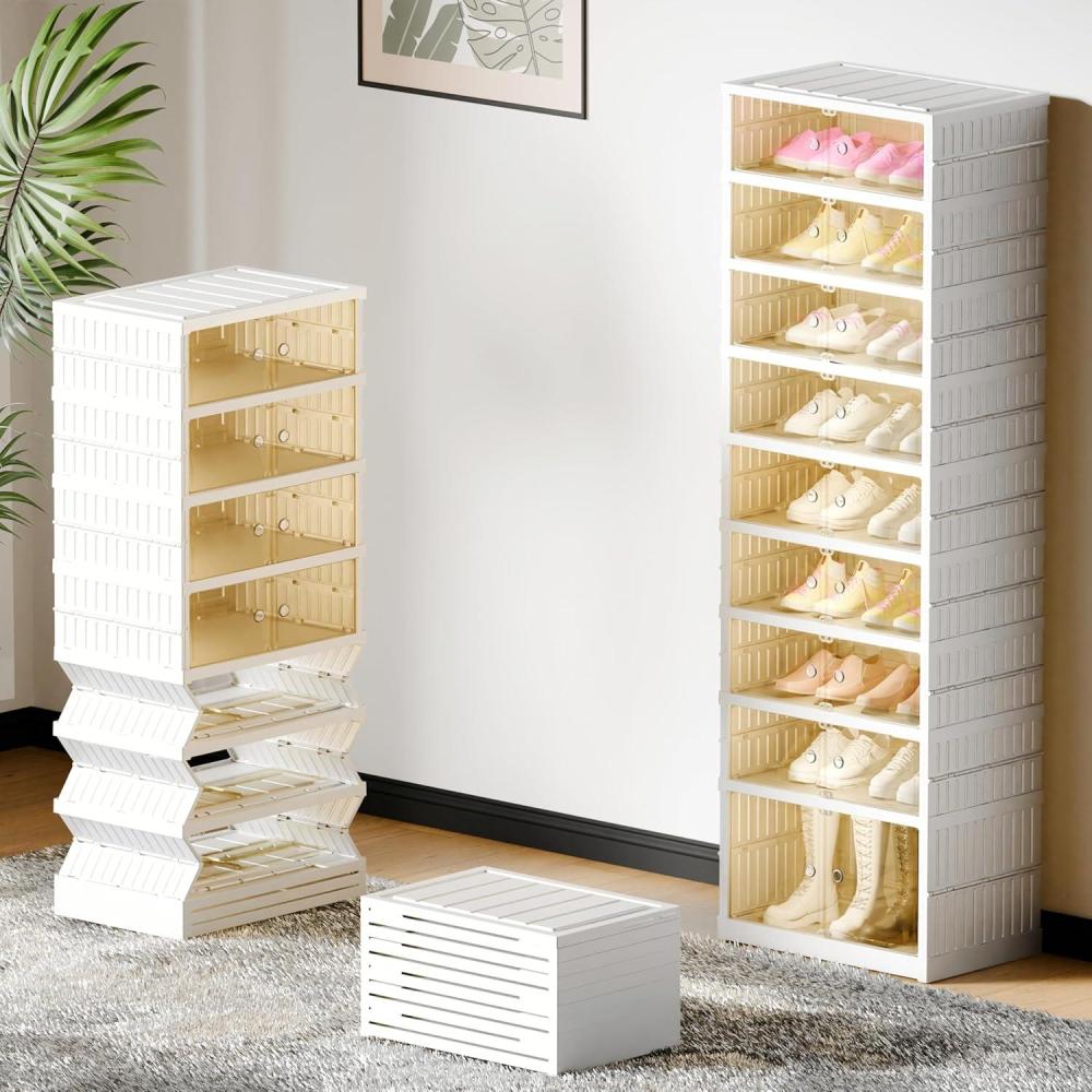 image:imageFLEXIMOUNTS Shoe Rack Organizer Storage Box 9 Tiers18 Pairs Portable Folding Shoe Rack for Closet Entryway Collapsible Shoe Cabinet with Magnetic Clear Door for Front Door Entrance9 Tiers 18 Pairsmore boots