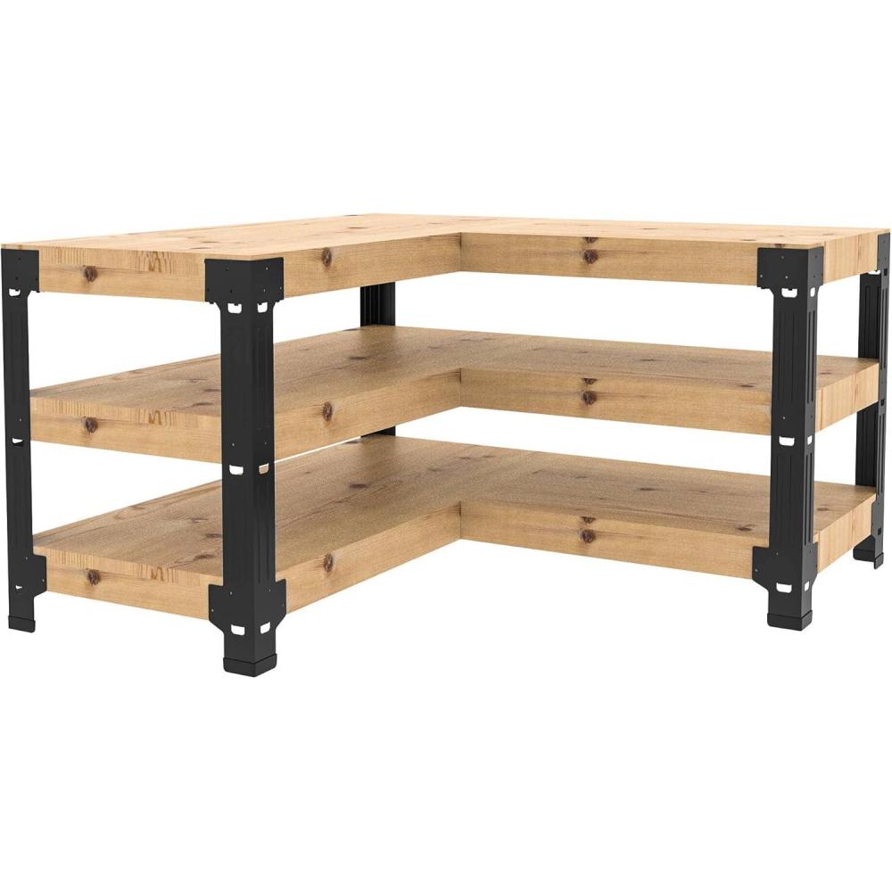 image:imageFLEXIMOUNTS Universal Steel Work Bench Leg Kit Garage Storage Shelving Frame Workbenches Customizable in Sizes and Colors Maximum 96 Length 48 Width Adjustable Height BlackLumber Not IncludedLShaped Work Bench
